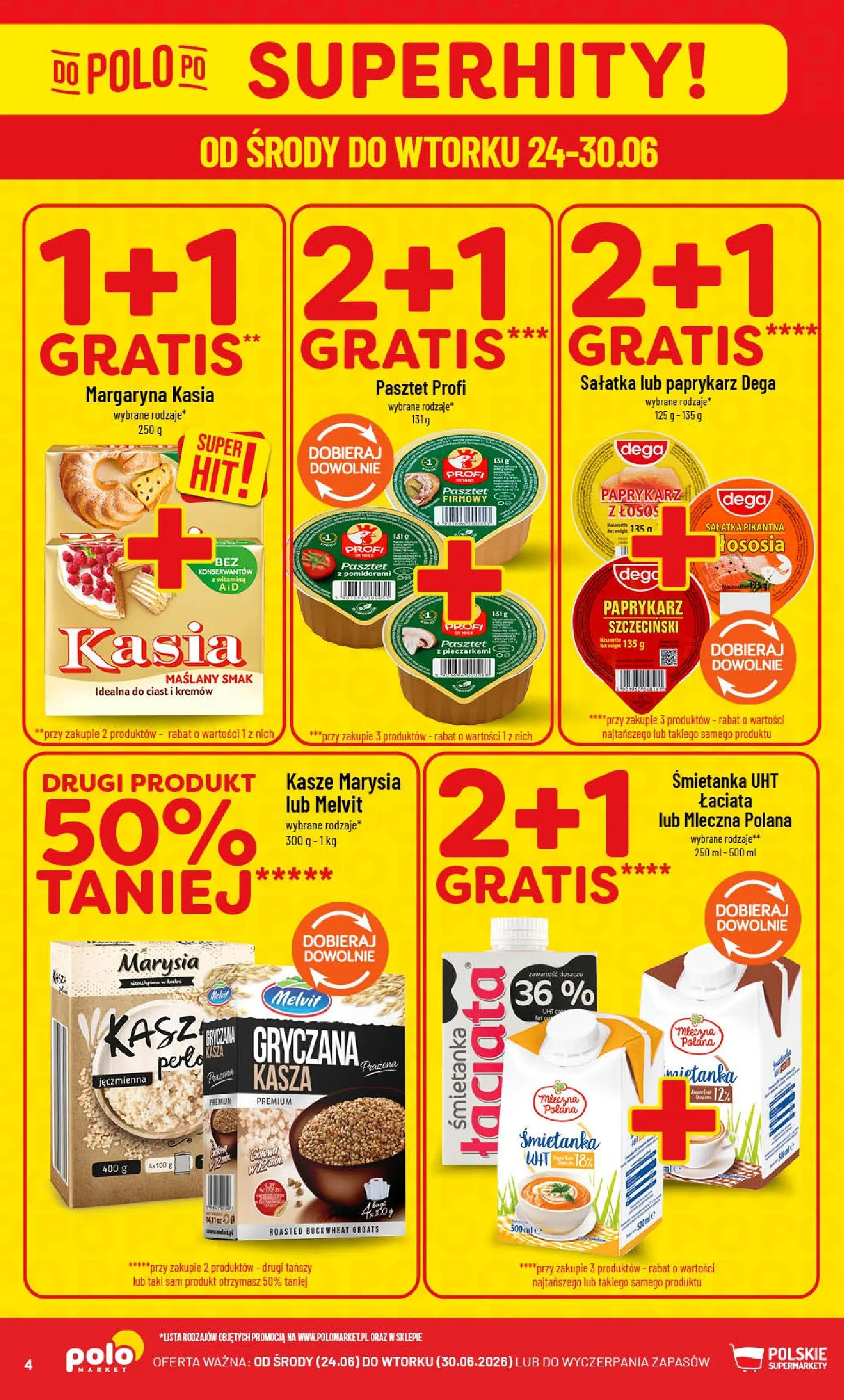 Nowa POLOmarket gazetka od jutra (24.06.2026) | Strona: 4 | Produkty: Margaryna kasia, Kasza, Łosoś, Sałatka Nowa POLOmarket gazetka od jutra 24.06.2026 | Strona: 4 | Produkty: Margaryna kasia, Kasza, Łosoś, Sałatka