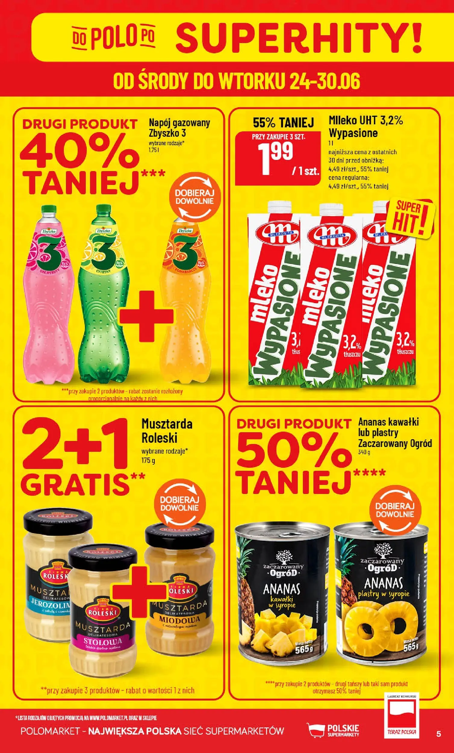 Nowa POLOmarket gazetka od jutra (24.06.2026) | Strona: 5 | Produkty: Musztarda miodowa, Musztarda, Mleko, Ananas Nowa POLOmarket gazetka od jutra 24.06.2026 | Strona: 5 | Produkty: Musztarda miodowa, Musztarda, Mleko, Ananas