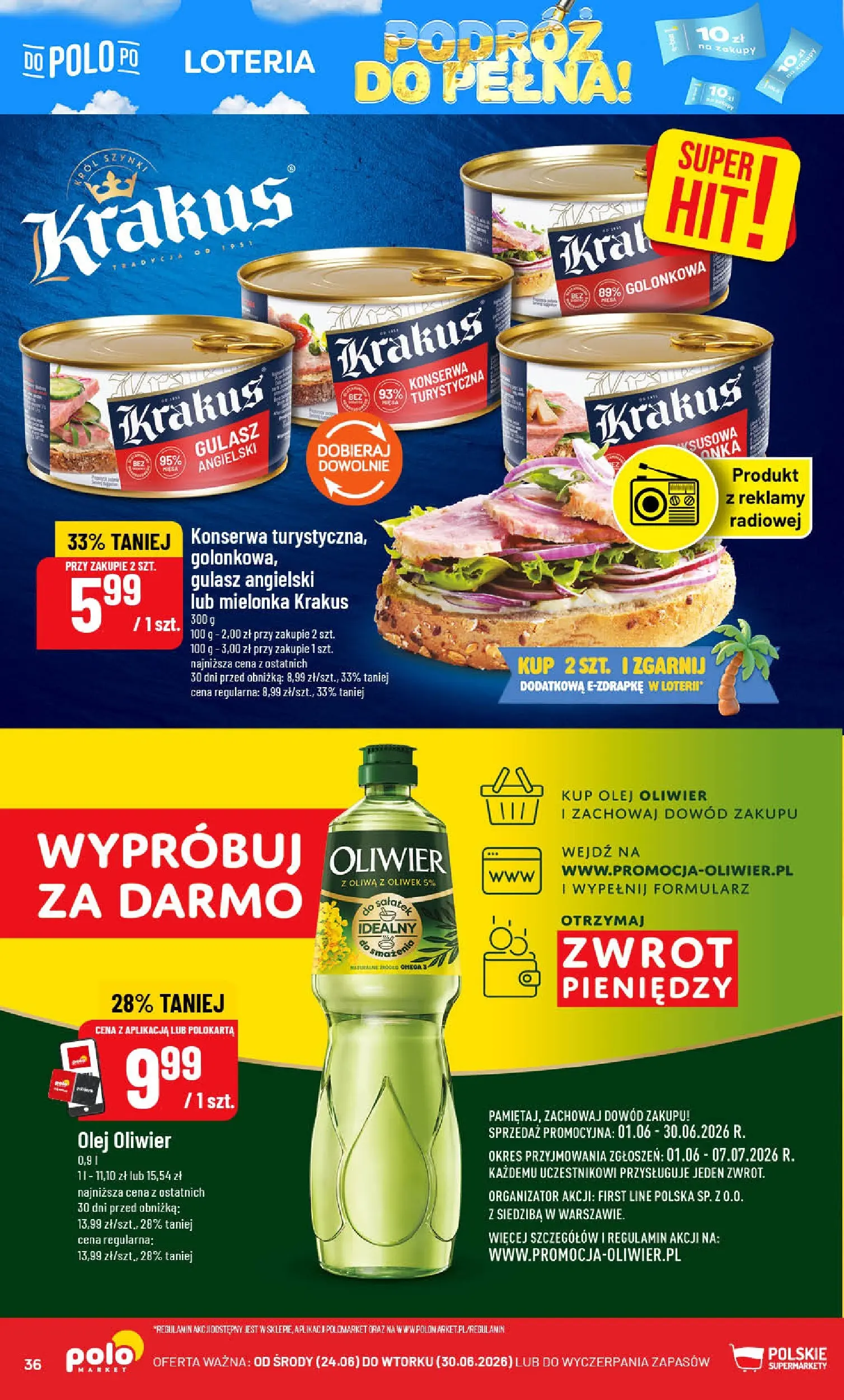 Nowa POLOmarket gazetka od jutra (24.06.2026) | Strona: 36 | Produkty: Oliwa z oliwek, Gulasz angielski, Olej, Gulasz Nowa POLOmarket gazetka od jutra 24.06.2026 | Strona: 36 | Produkty: Oliwa z oliwek, Gulasz angielski, Olej, Gulasz