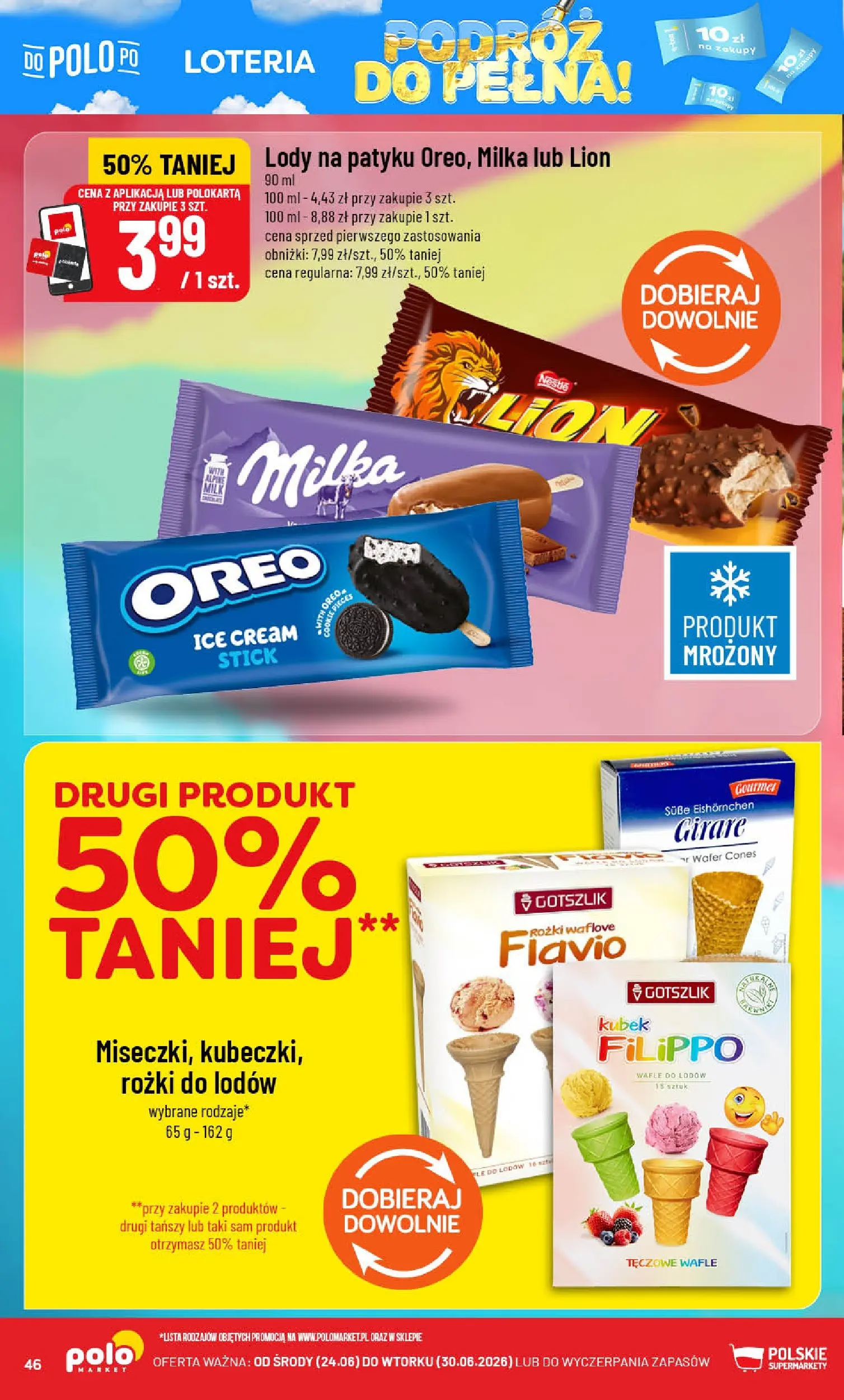 Nowa POLOmarket gazetka od jutra (24.06.2026) | Strona: 46 | Produkty: Wafle, Milka, Lody na patyku, Lody Nowa POLOmarket gazetka od jutra 24.06.2026 | Strona: 46 | Produkty: Wafle, Milka, Lody na patyku, Lody
