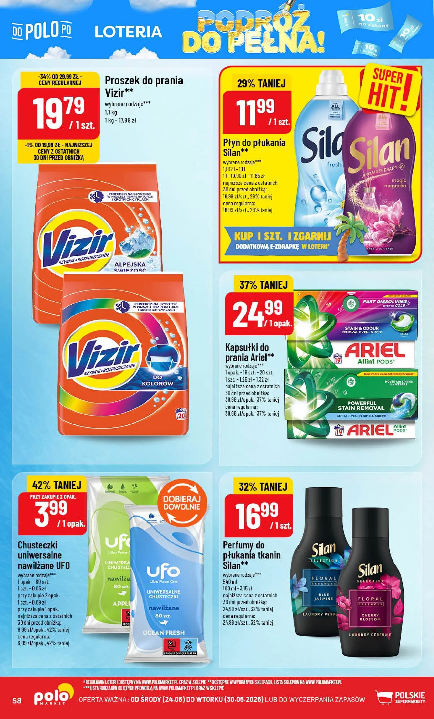 Nowa POLOmarket gazetka od jutra (24.06.2026) | Strona: 58 | Produkty: Ariel, Perfumy, Proszek do prania Nowa POLOmarket gazetka od jutra 24.06.2026 | Strona: 58 | Produkty: Ariel, Perfumy, Proszek do prania