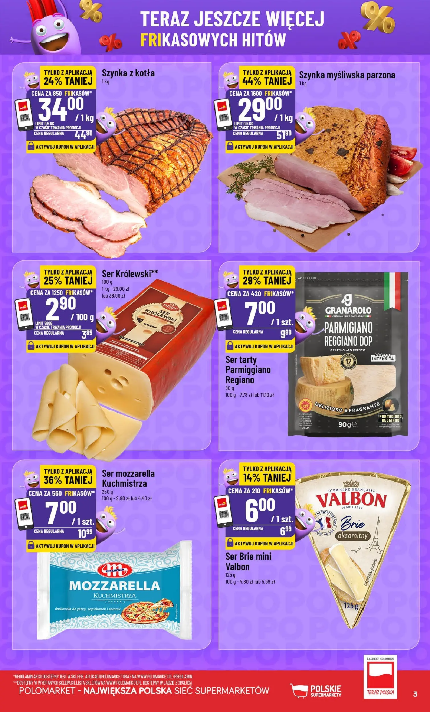 Nowa POLOmarket gazetka od jutra 24.06.2026 | Strona: 3 | Produkty: Szynka, Ser, Mozzarella, Ser brie