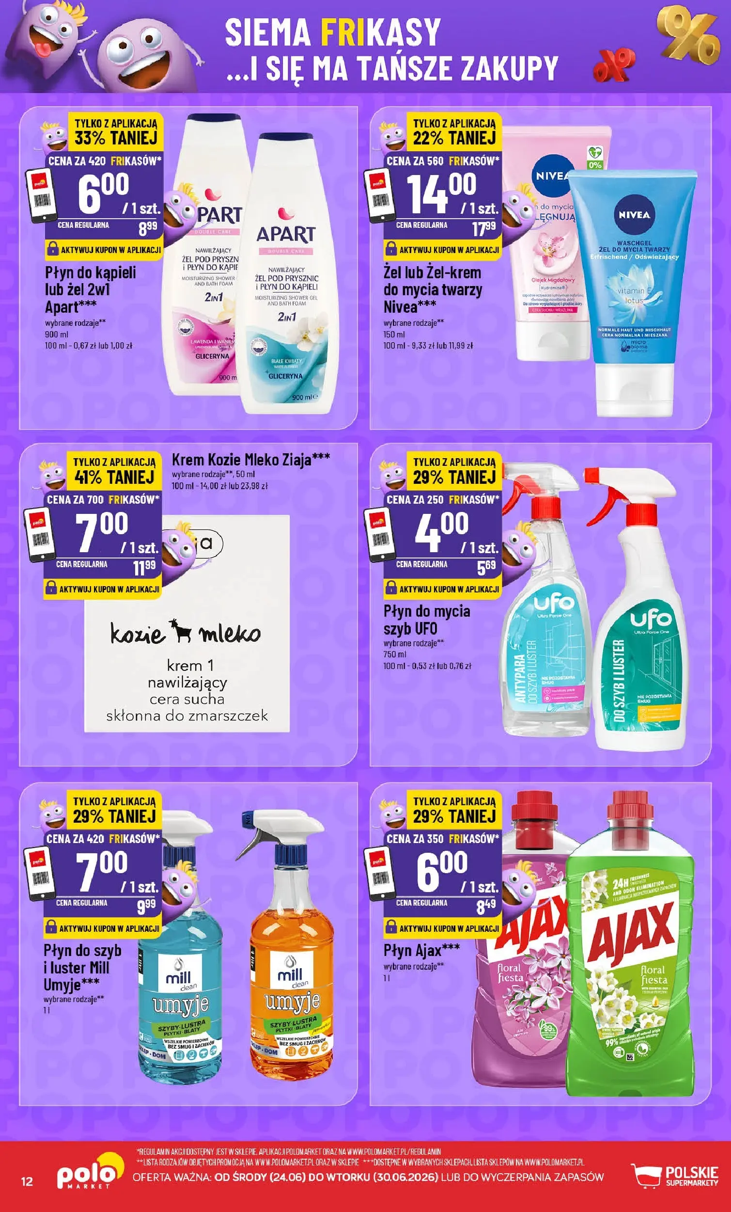 Nowa POLOmarket gazetka od jutra 24.06.2026 | Strona: 12 | Produkty: Mleko, Żel pod prysznic, Krem, Kwiaty