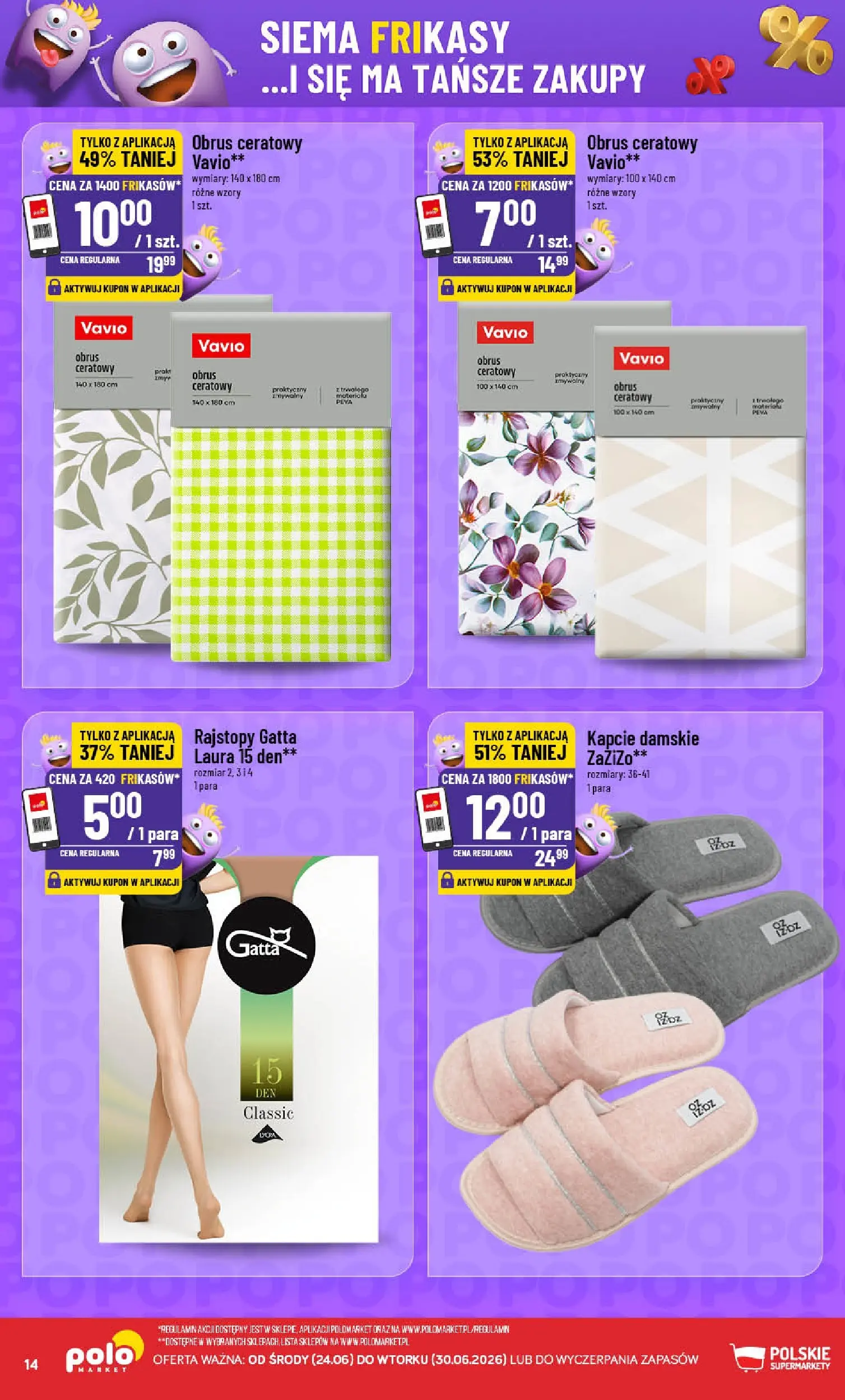 Nowa POLOmarket gazetka od jutra 24.06.2026 | Strona: 14 | Produkty: Kapcie, Rajstopy, Gatta