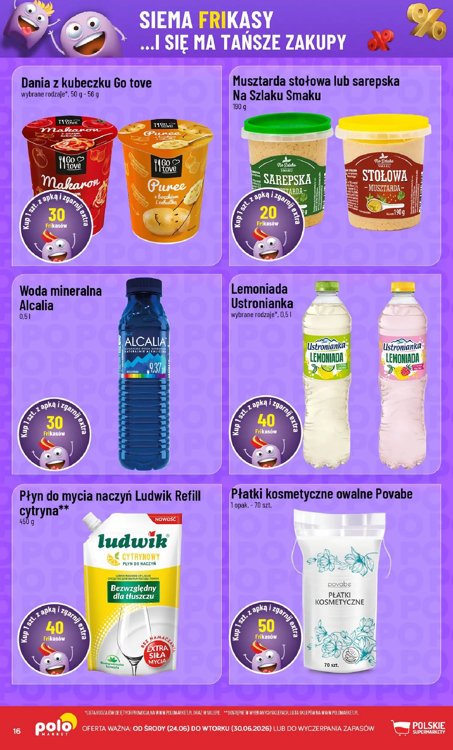 Nowa POLOmarket gazetka od jutra 24.06.2026 | Strona: 16 | Produkty: Musztarda, Płatki, Woda, Płyn do mycia naczyń