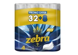 ZEBRA Тоалетна хартия четирипластова, 32+8бр.