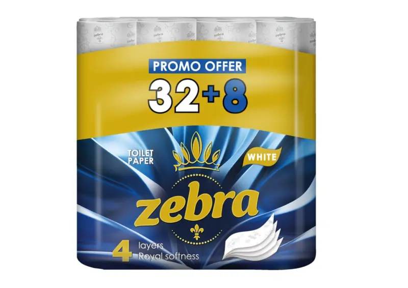 ZEBRA Тоалетна хартия четирипластова, 32+8бр.