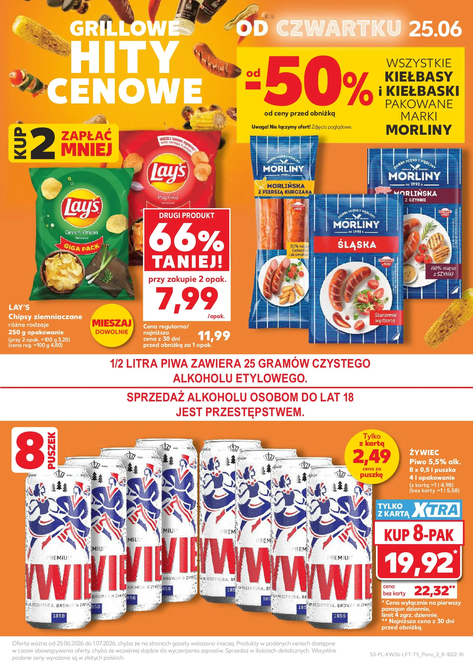 Kaufland gazetka od 25.06.2026 - od jutra PDF | Strona: 3 | Produkty: Chipsy, Mięso, Kiełbaski, Piwo
