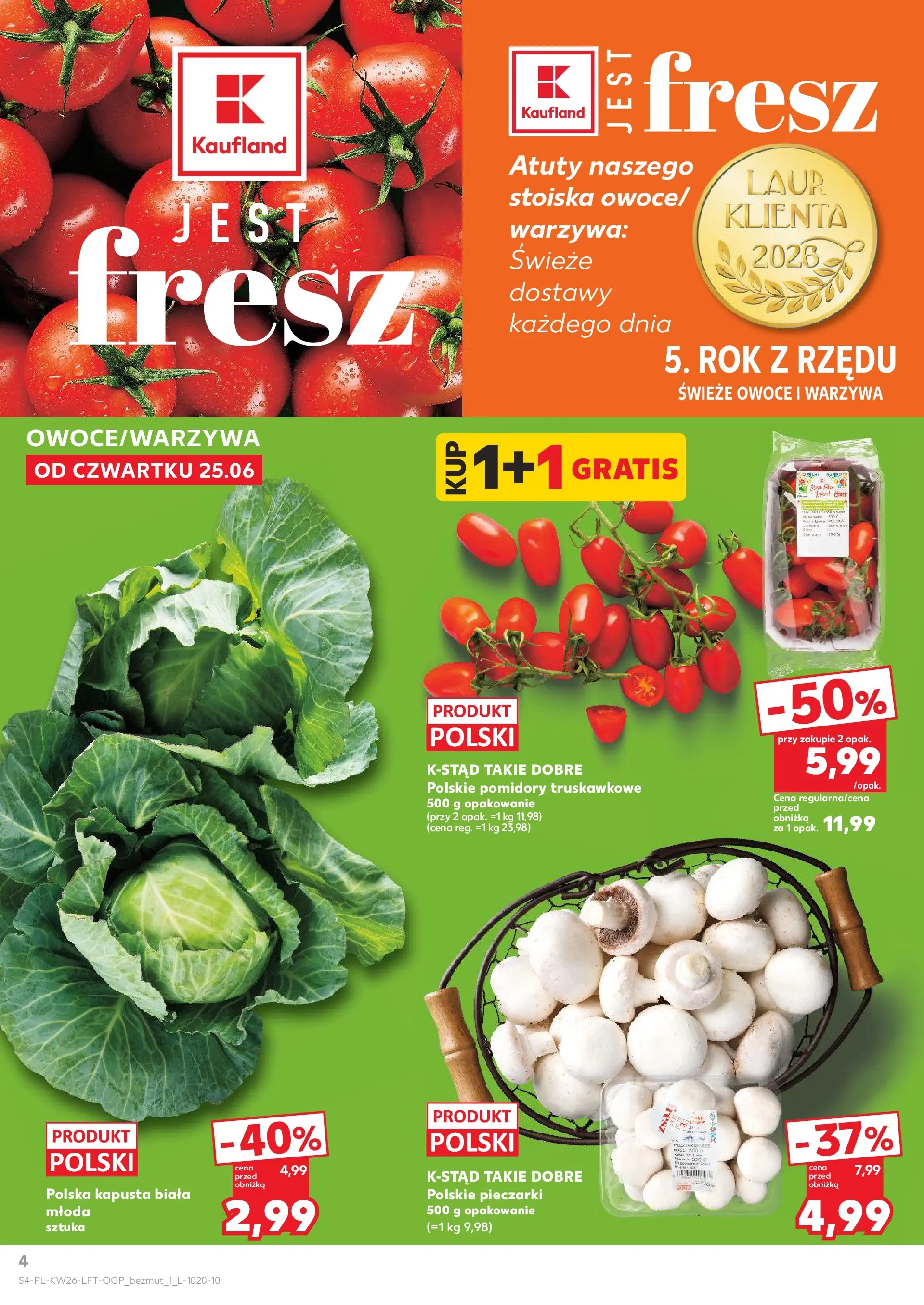 Kaufland gazetka od 25.06.2026 - od jutra PDF | Strona: 4 | Produkty: Kapusta, Kapusta biała, Warzywa, Owoce