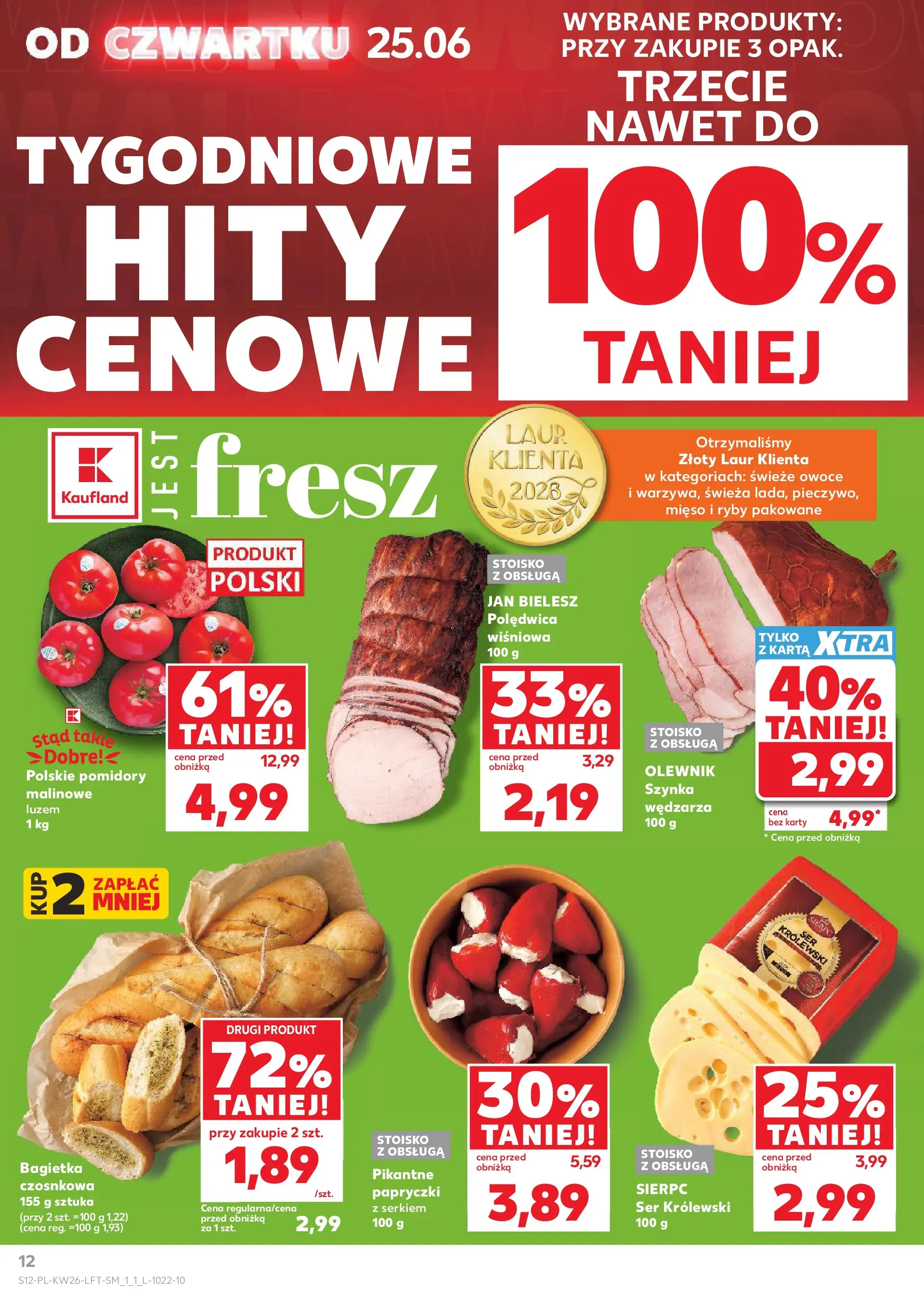 Kaufland gazetka od 25.06.2026 - od jutra PDF | Strona: 12 | Produkty: Karta, Szynka, Bagietka, Ser