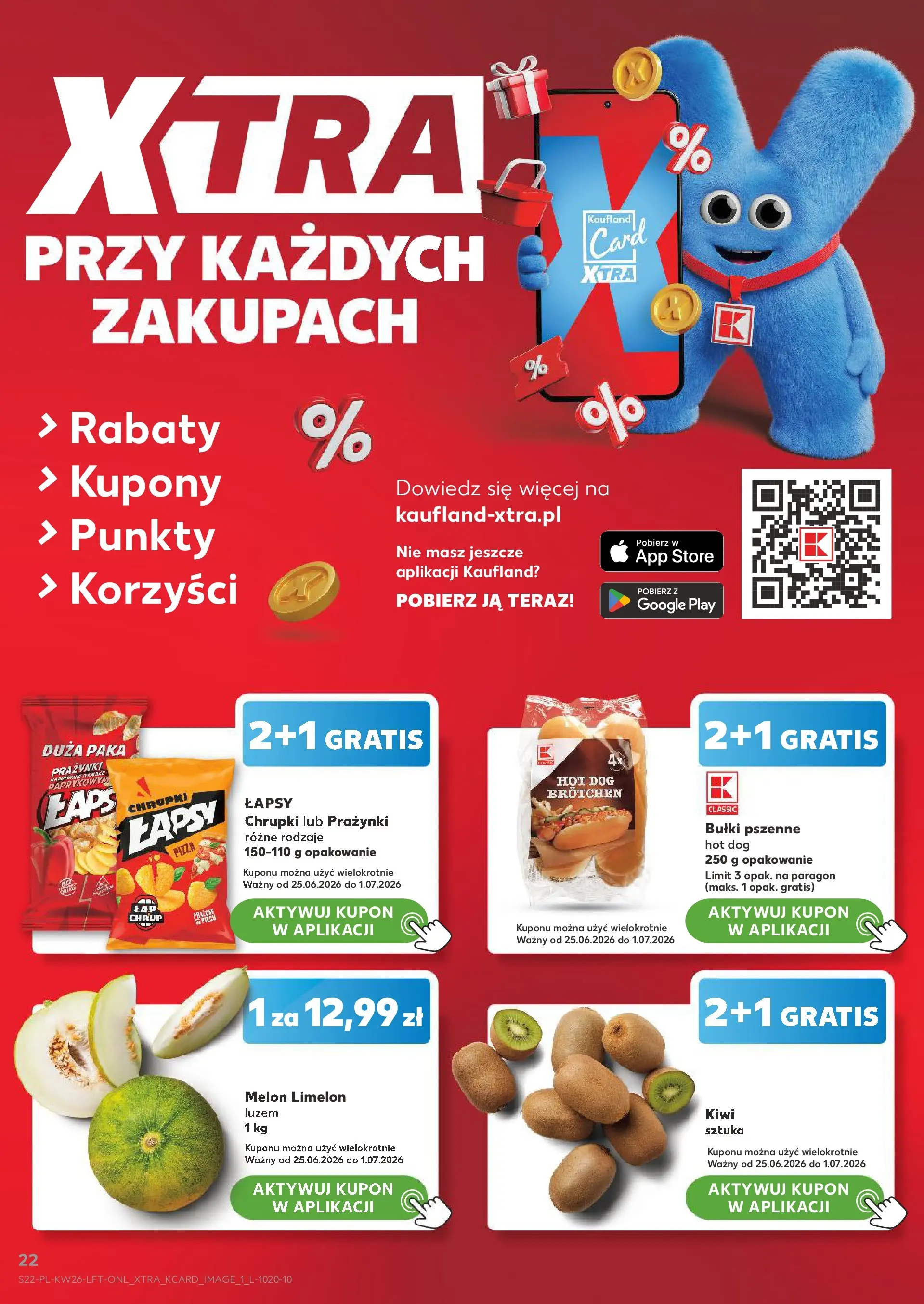 Kaufland gazetka od 25.06.2026 - od jutra PDF | Strona: 22 | Produkty: Melon, Chrupki, Pizza, Kiwi
