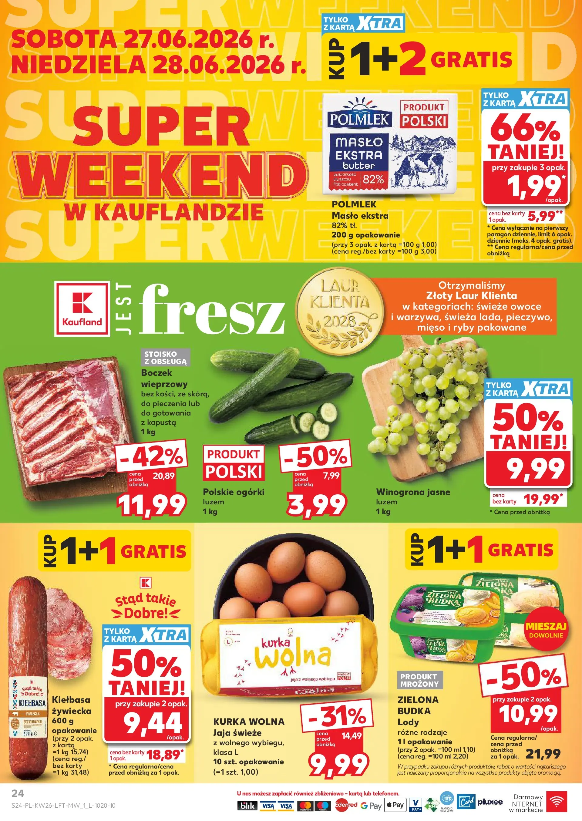 Kaufland gazetka od 25.06.2026 - od jutra PDF | Strona: 24 | Produkty: Kiełbasa, Boczek, Ryby, Lody