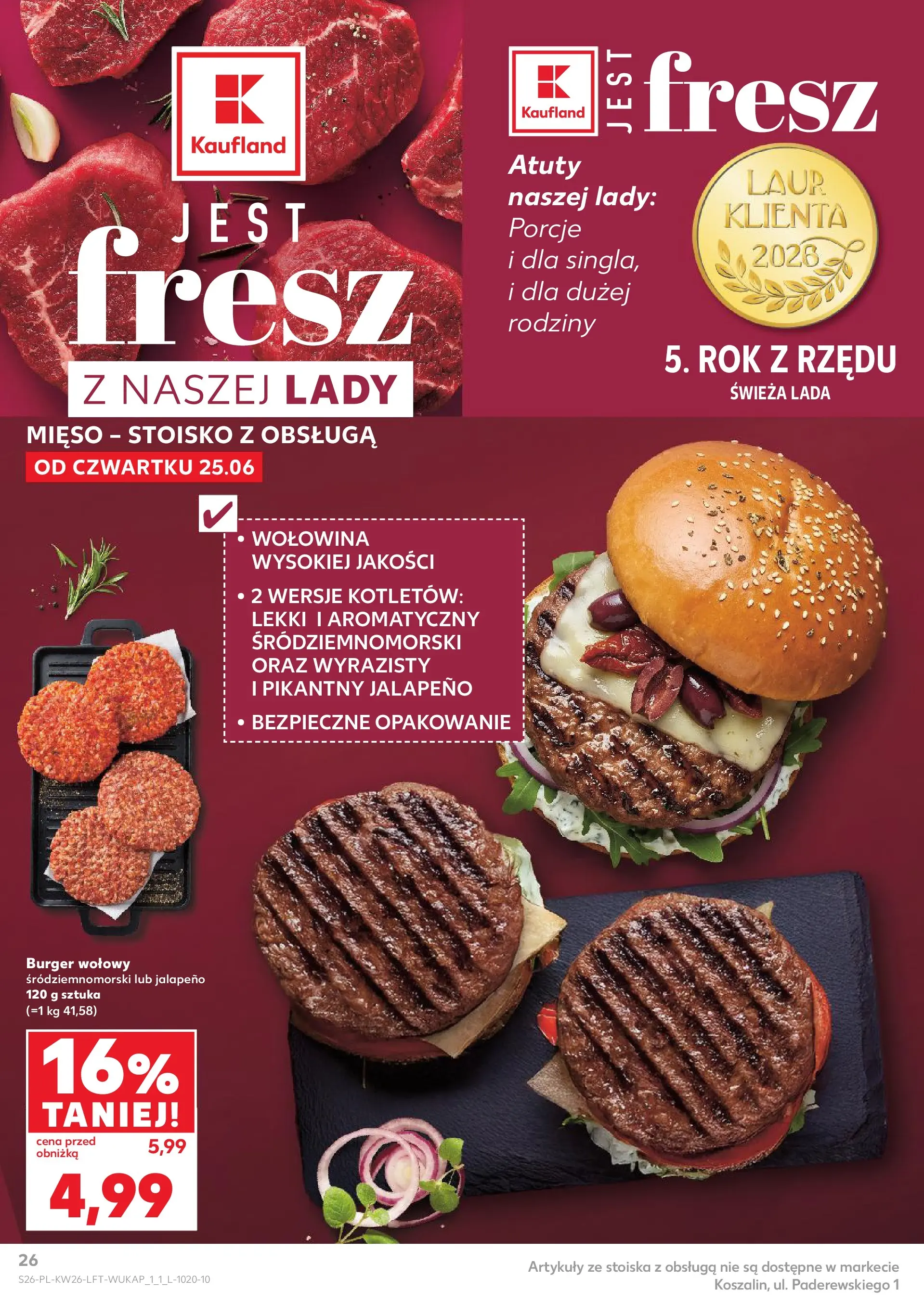 Kaufland gazetka od 25.06.2026 - od jutra PDF | Strona: 26 | Produkty: Burger wołowy, Mięso, Wołowina