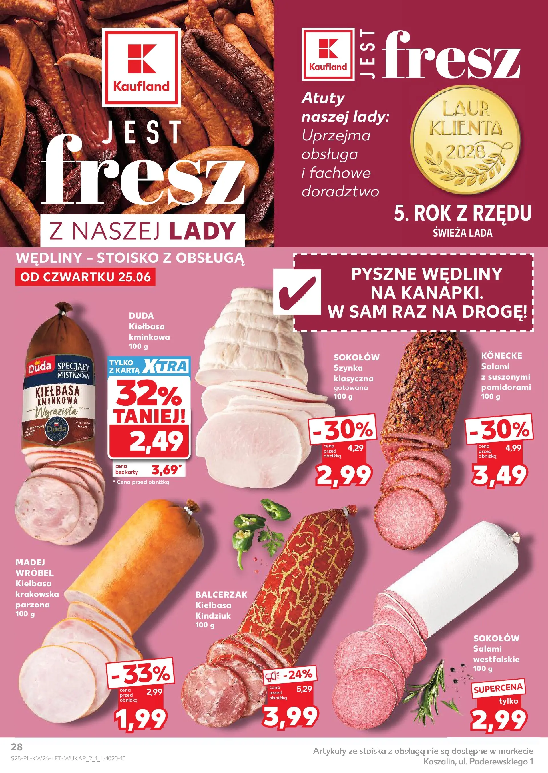 Kaufland gazetka od 25.06.2026 - od jutra PDF | Strona: 28 | Produkty: Kiełbasa, Karta, Kindziuk, Wędliny