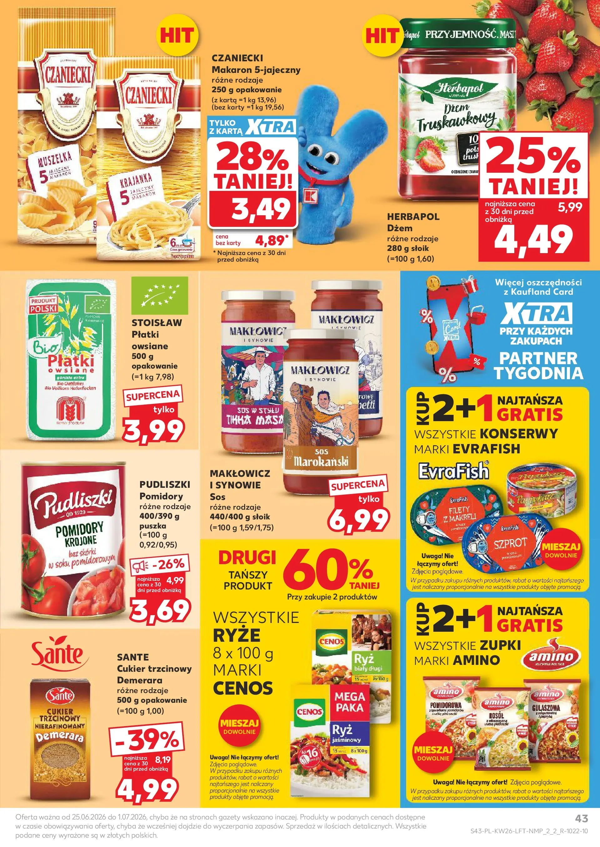 Kaufland gazetka od 25.06.2026 - od jutra PDF | Strona: 43 | Produkty: Pudliszki Pomidory krojone, Karta, Dżem, Cukier