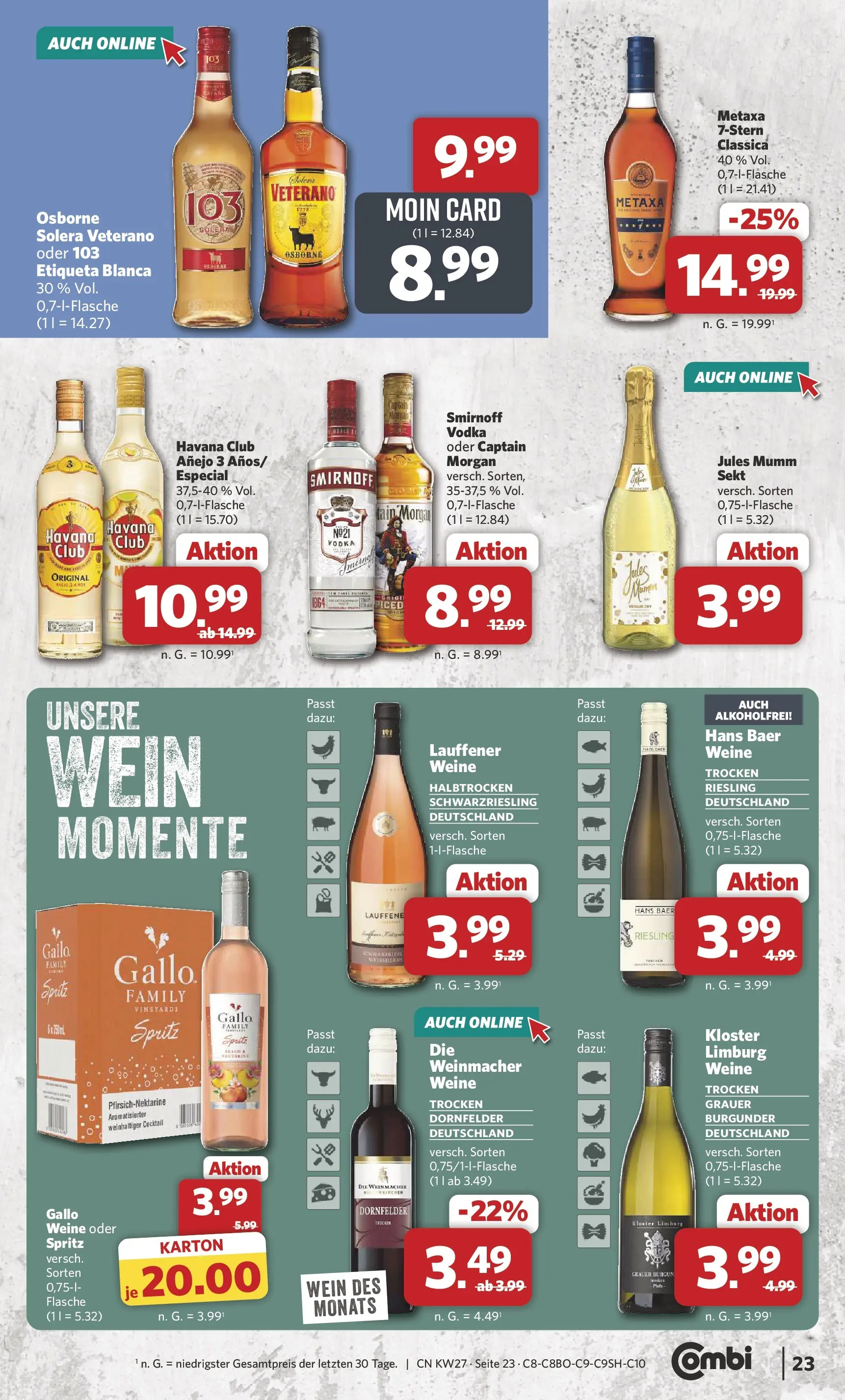 Combi Prospekt Altenbeken (ab 29.06.2026) zum Blättern | Seite: 23 | Produkte: Osborne, Jules mumm, Metaxa, Vodka