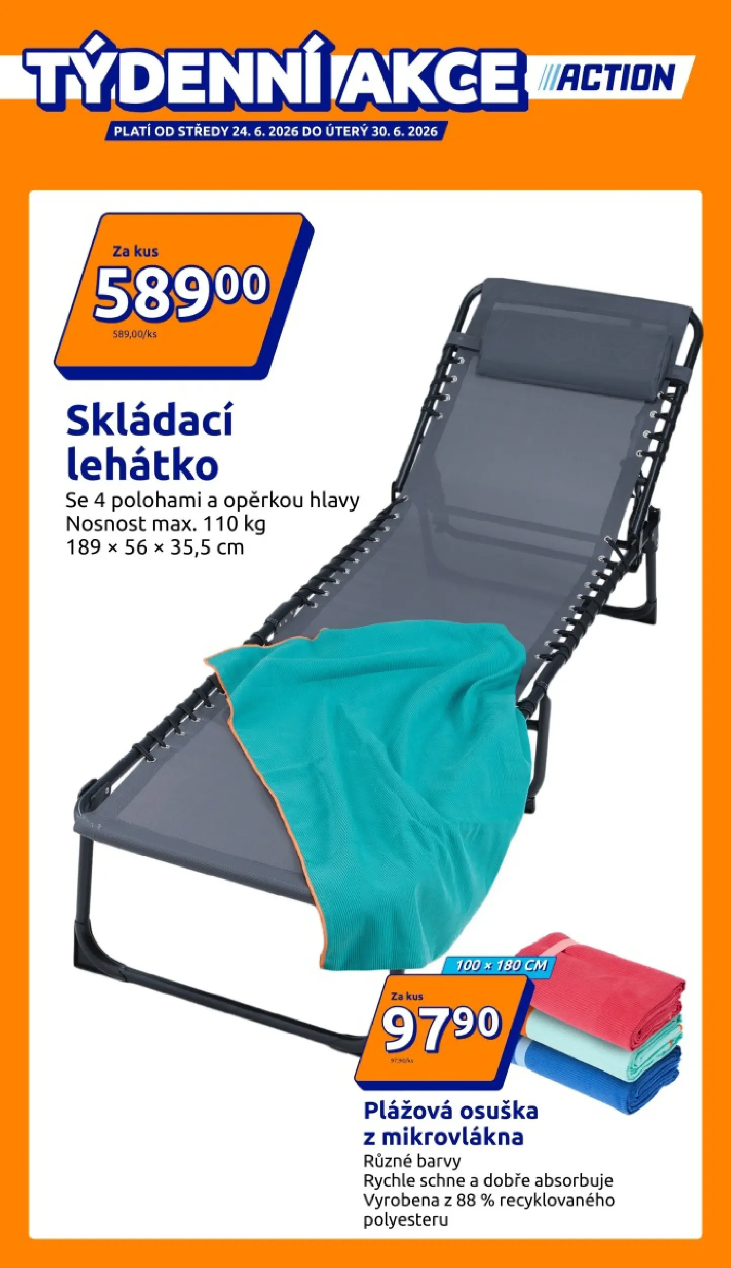 Action leták od 24.06.2026 - Akční leták online | Strana: 1 | Produkty: Osuška, Plážová osuška, Lehátko, Barvy