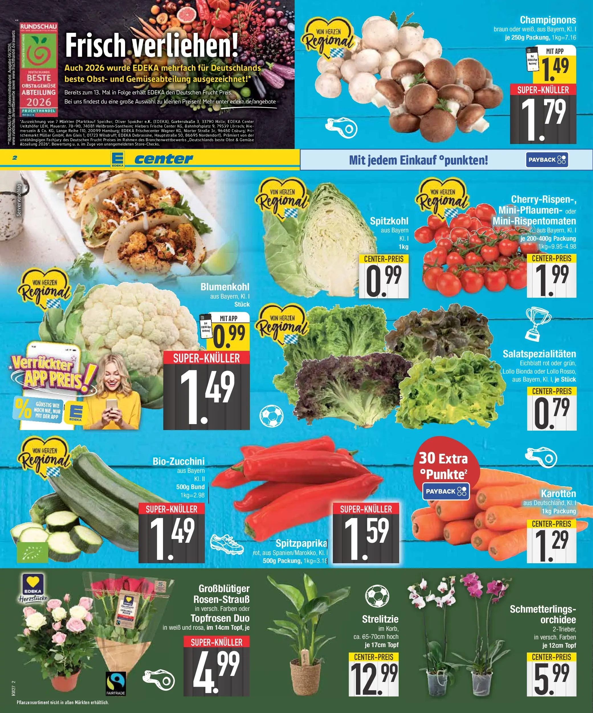 Edeka - EDEKA: Wochenangebote (ab 28.06.2026) » Angebote Online | Seite: 2 | Produkte: Champignons, Gemüse, Obst, Blumenkohl