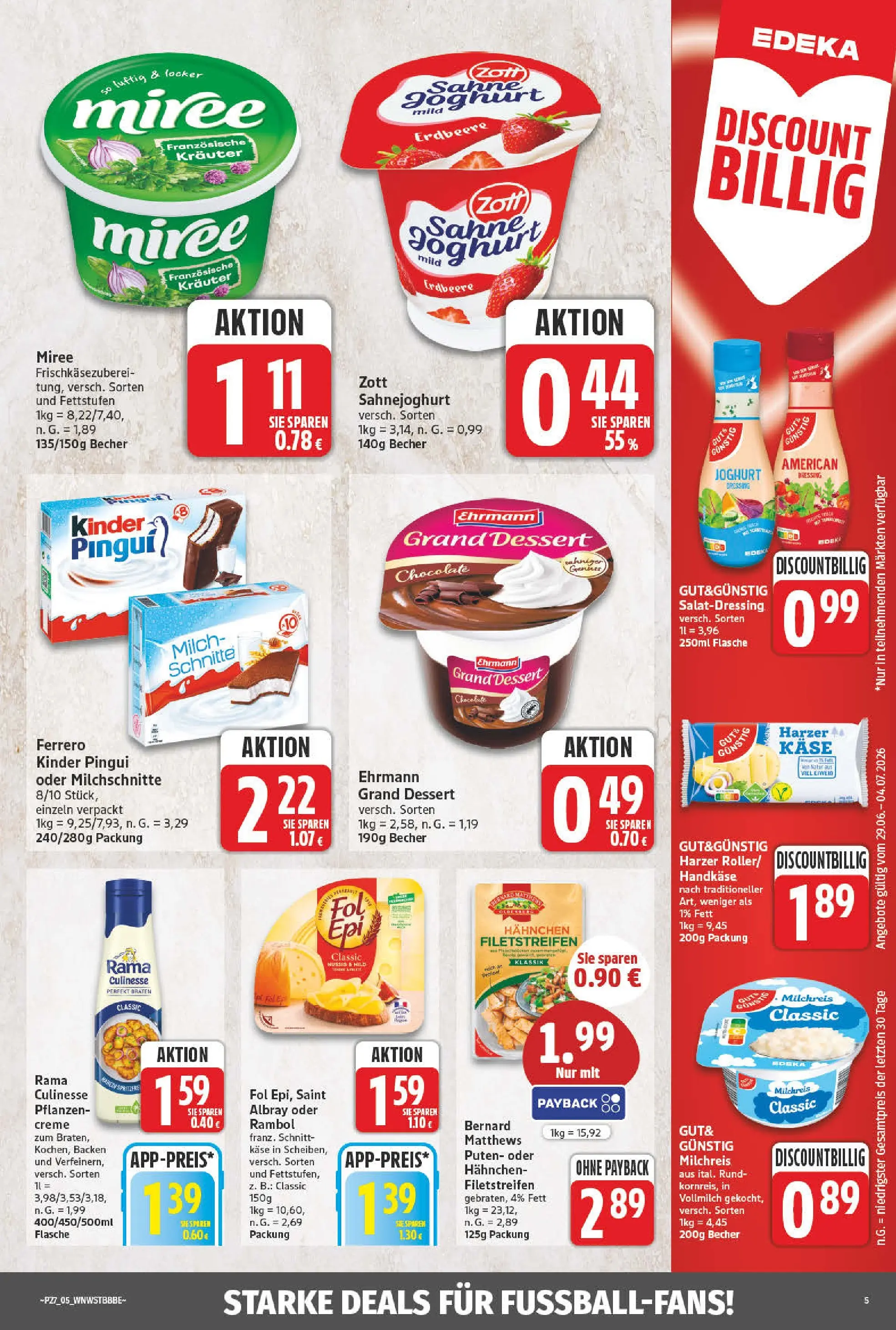 Angebote - Wochenangebote (ab 28.06.2026) zum Blättern | Seite: 5 | Produkte: Rama, Käse, Joghurt, Ehrmann grand dessert