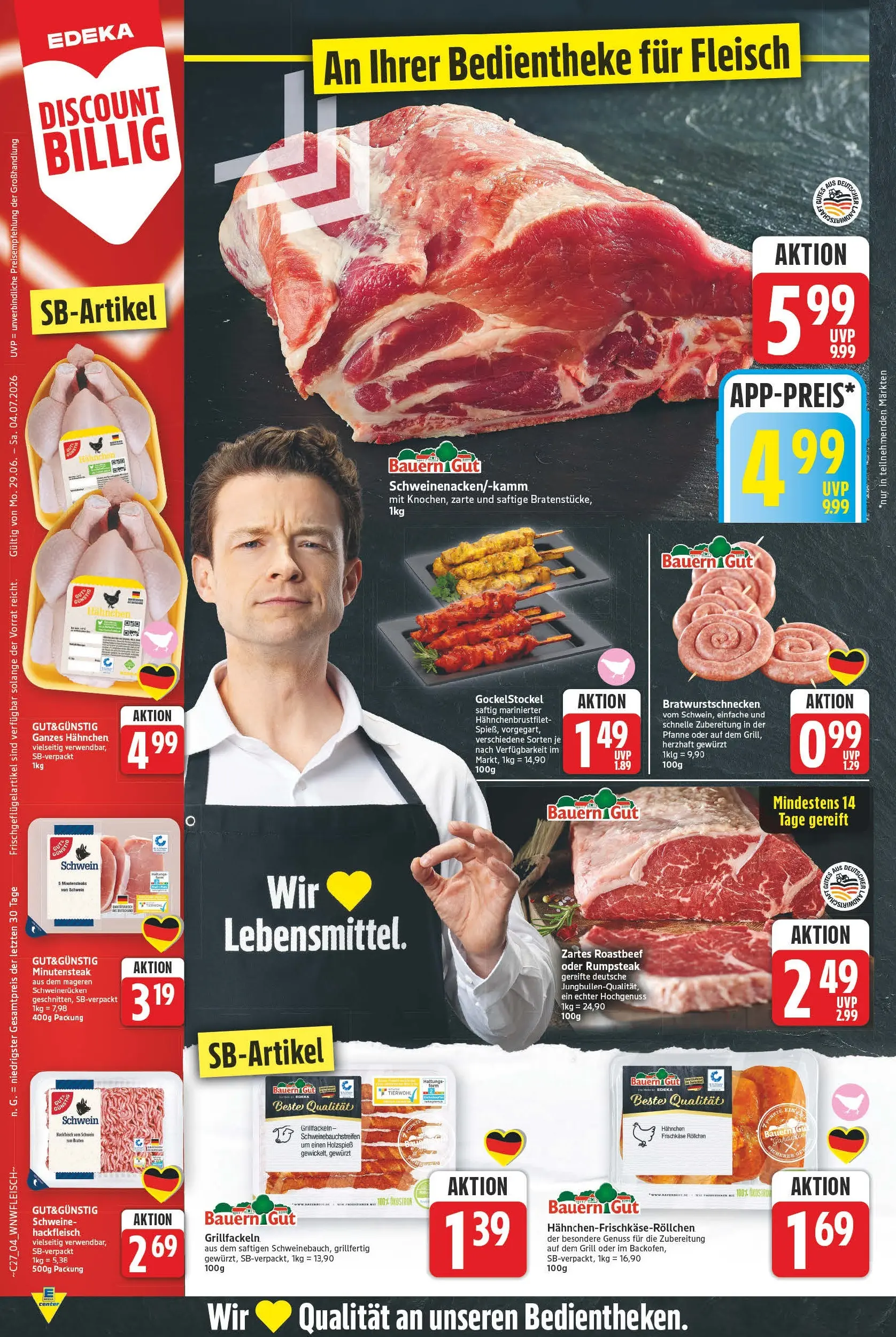 E center - Wochenangebote (ab 28.06.2026) zum Blättern | Seite: 4 | Produkte: Roastbeef, Schweinerucken, Fleisch, Hackfleisch