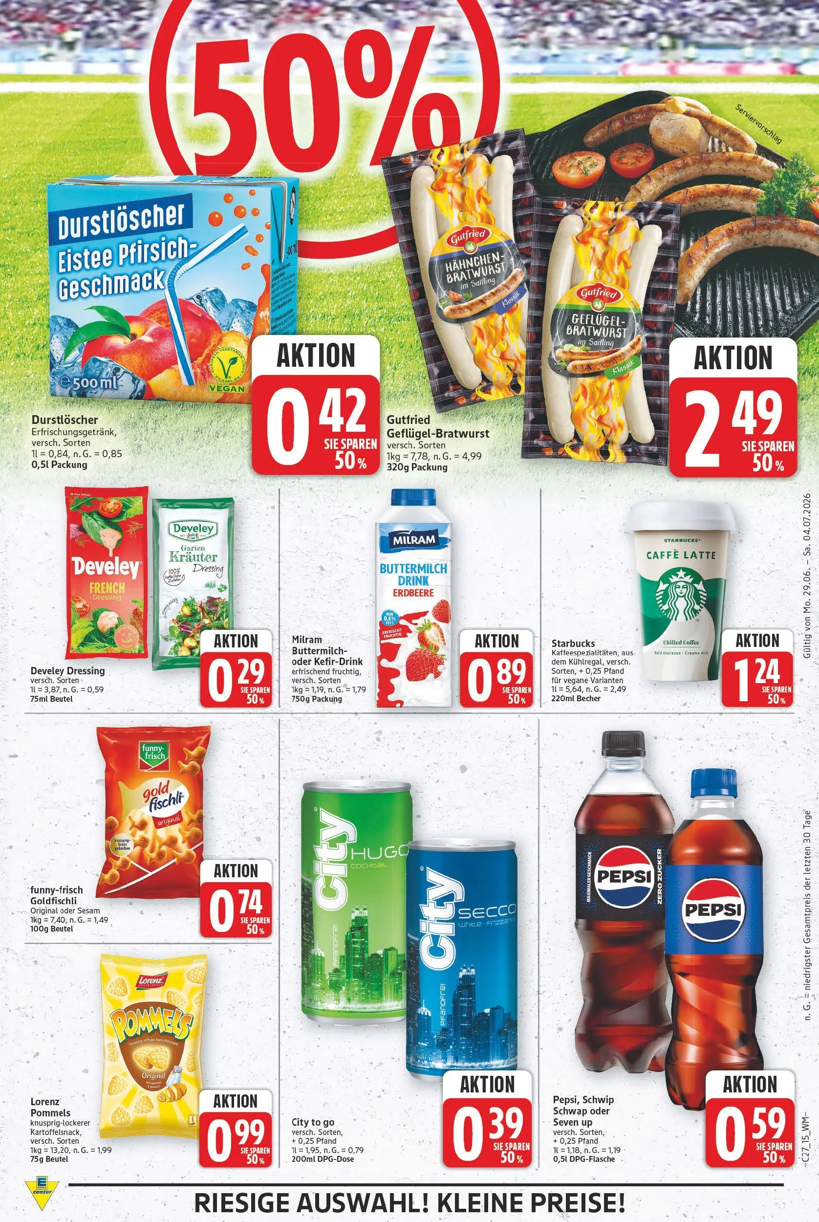 E center - Wochenangebote (ab 28.06.2026) zum Blättern | Seite: 15 | Produkte: Durstloscher, Hahnchen, Pepsi, Hugo