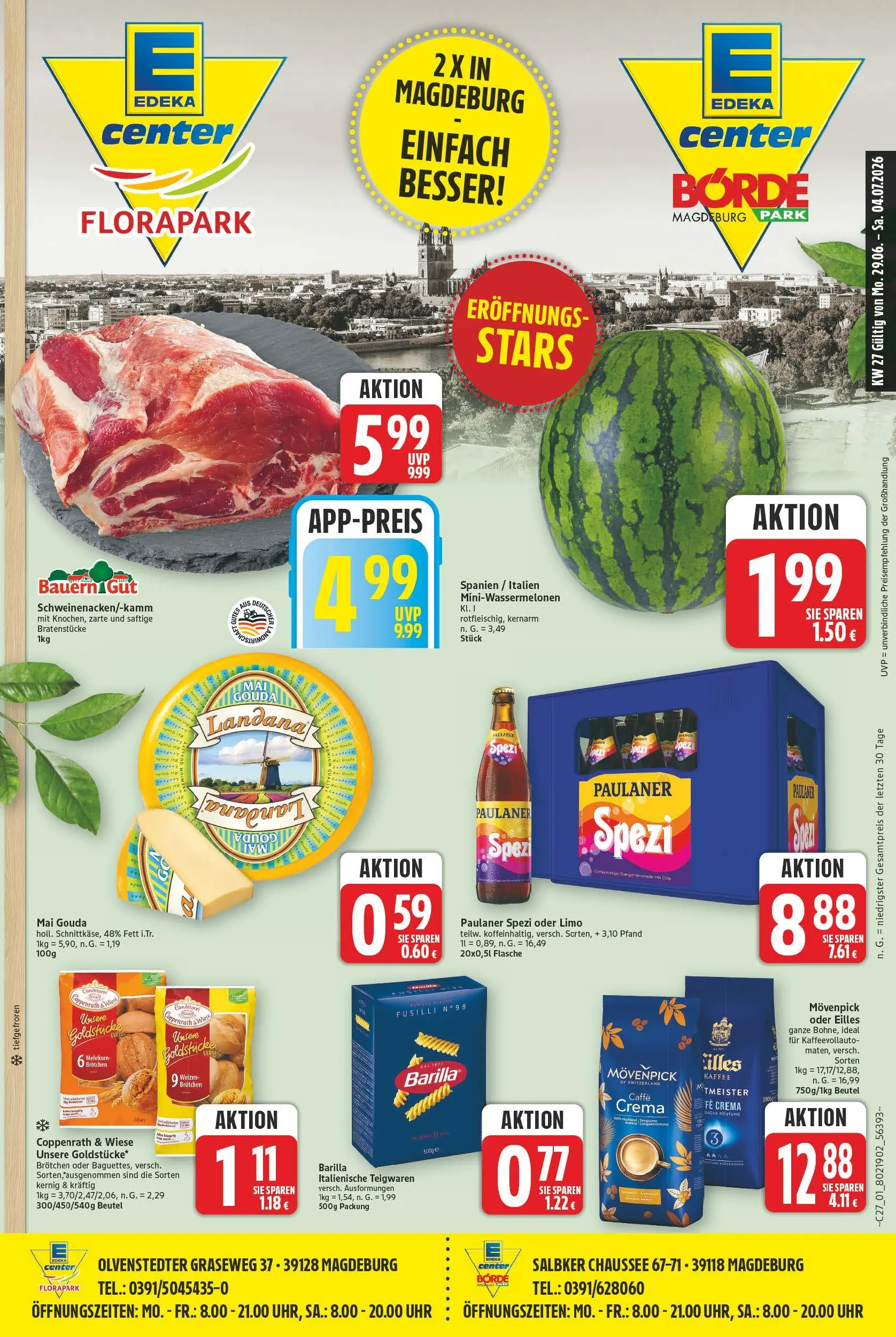 E center Prospekt Magdeburg (ab 29.06.2026) zum Blättern | Seite: 1 | Produkte: Gouda, Movenpick kaffee, Uhr, Paulaner