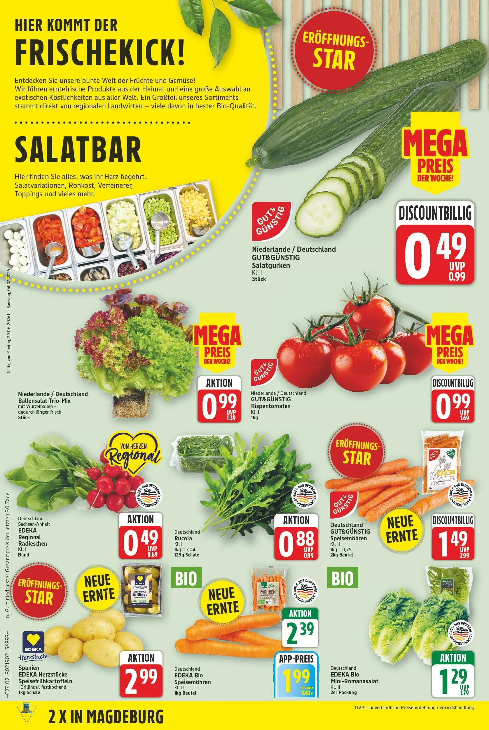 E center Prospekt Magdeburg (ab 29.06.2026) zum Blättern | Seite: 2 | Produkte: Rucola, Mohren, Gemüse