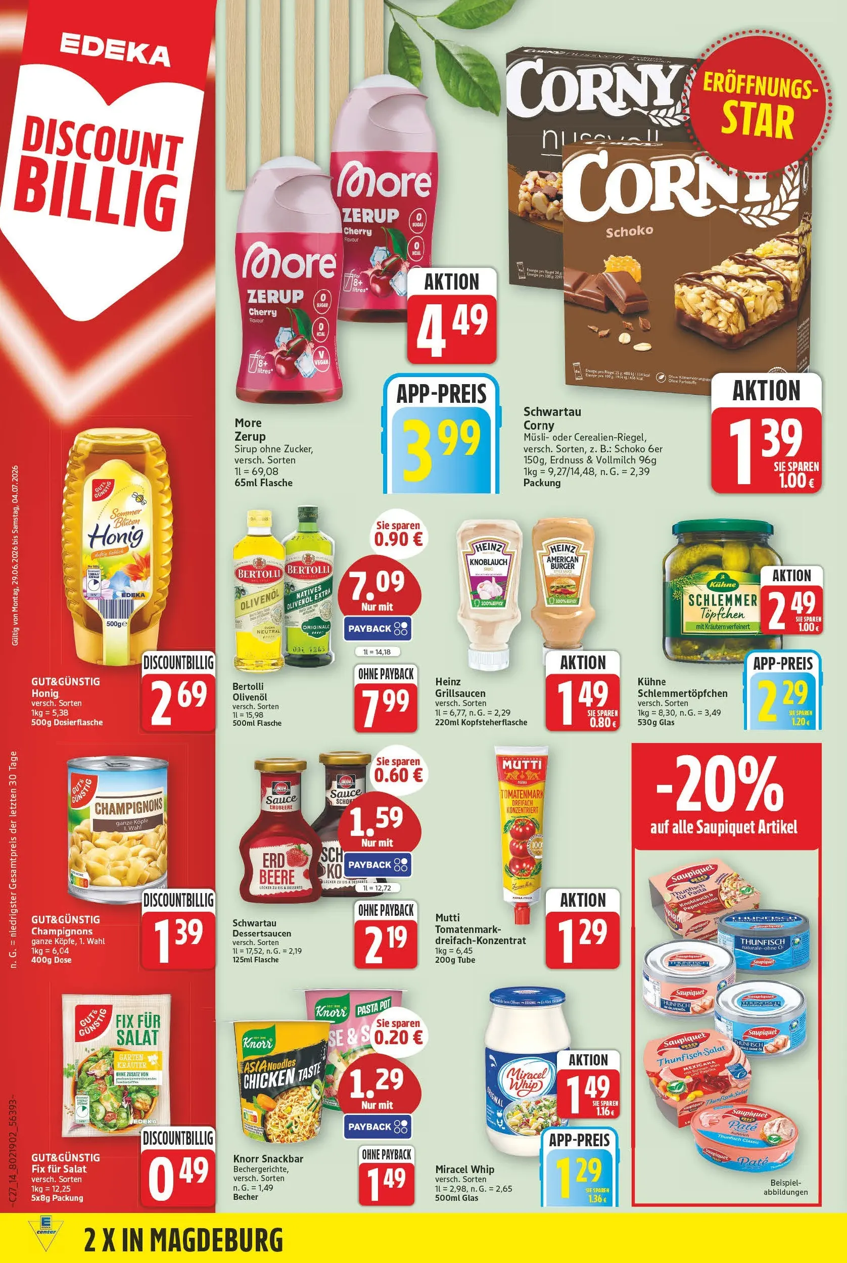 E center Prospekt Magdeburg (ab 29.06.2026) zum Blättern | Seite: 14 | Produkte: Musli, Knorr, Miracel whip, Knoblauch