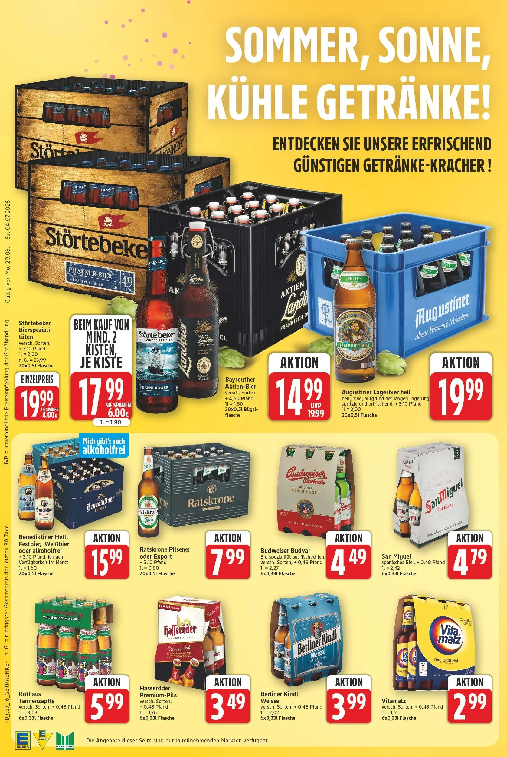 E center Prospekt Magdeburg (ab 29.06.2026) zum Blättern | Seite: 20 | Produkte: Bier, Weißbier, Budweiser, Hasseröder