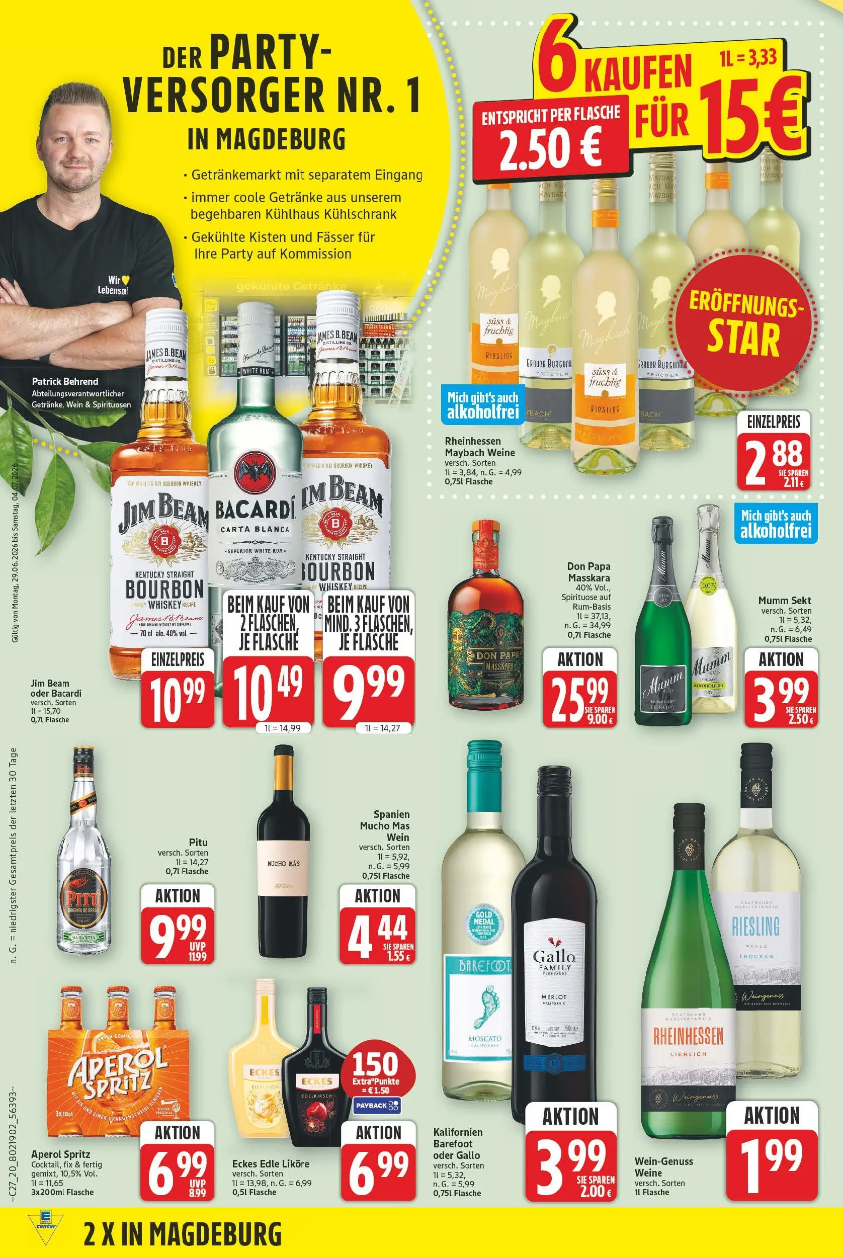 E center Prospekt Magdeburg (ab 29.06.2026) zum Blättern | Seite: 22 | Produkte: Bacardi, Sekt, Rum, Aperol