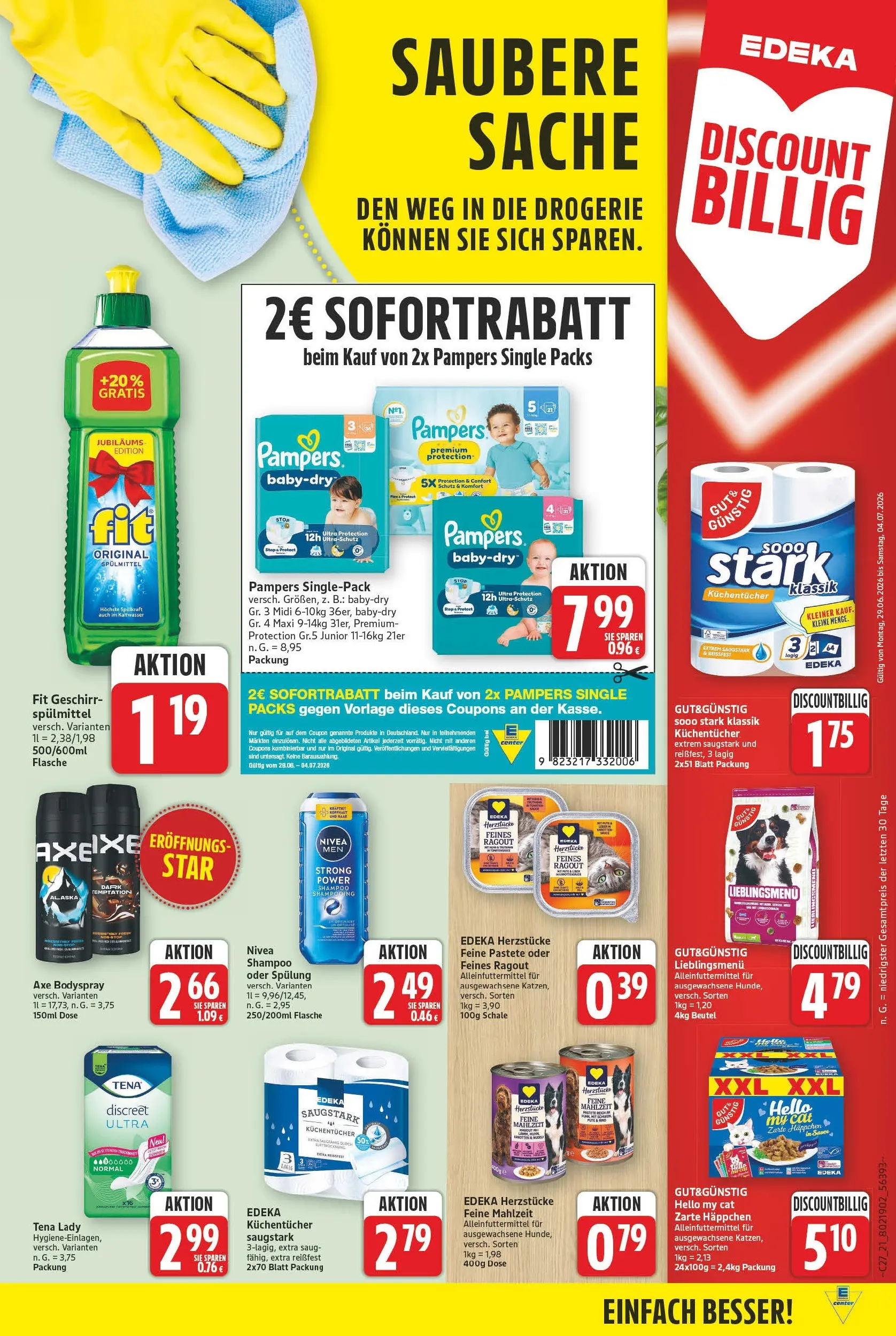 E center Prospekt Magdeburg (ab 29.06.2026) zum Blättern | Seite: 23 | Produkte: Pampers, Shampoo, Spülung, Axe