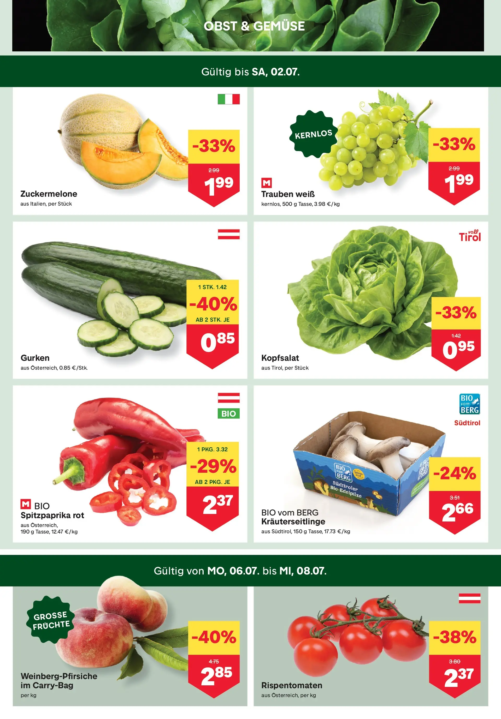 MPREIS Pfunds von 02.07.2026 - Aktuelle Angebote | Seite: 2 | Produkte: Gurken, Gemüse, Obst