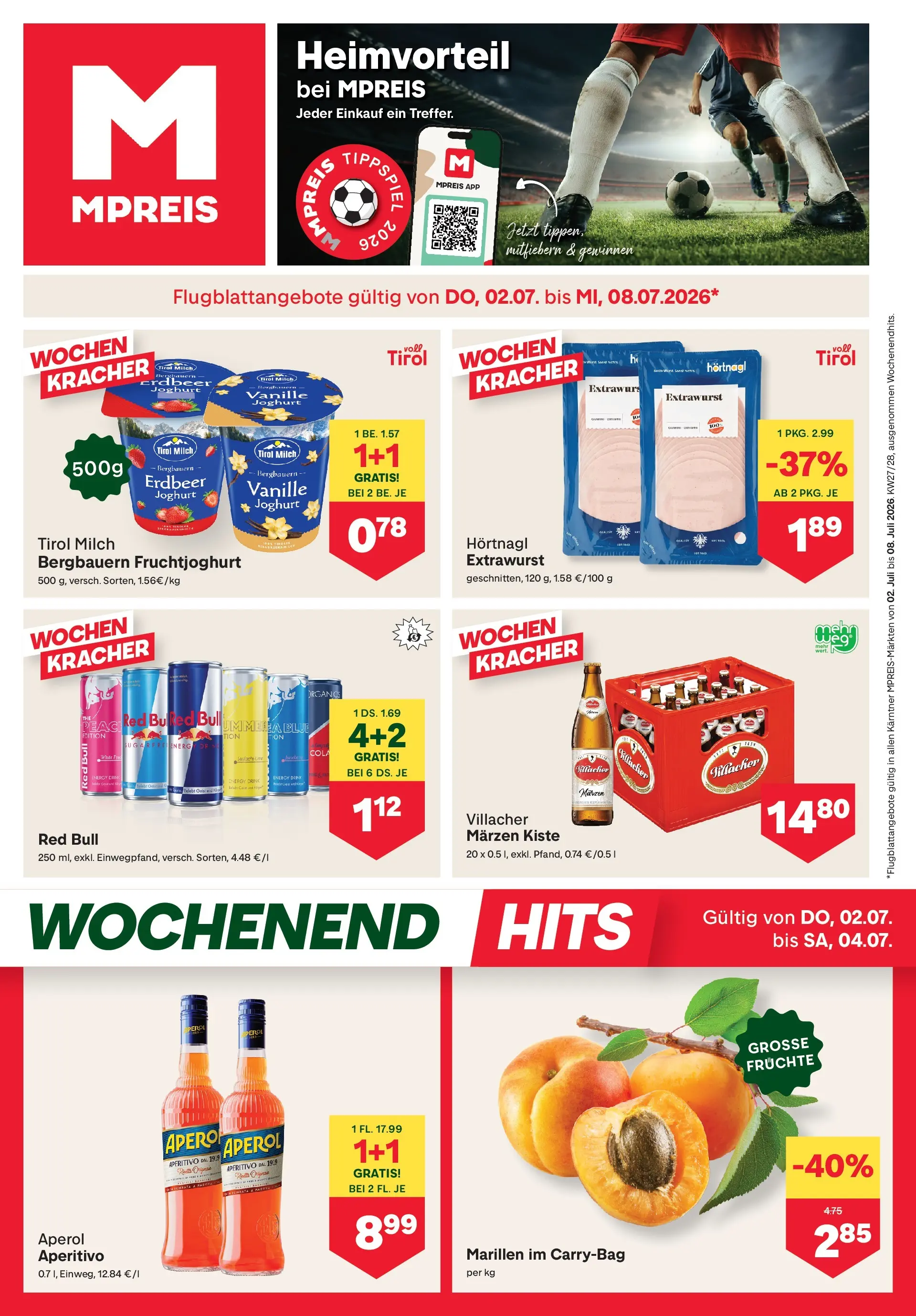 MPREIS Velden von 02.07.2026 - Aktuelle Angebote | Seite: 1 | Produkte: Milch, Joghurt
