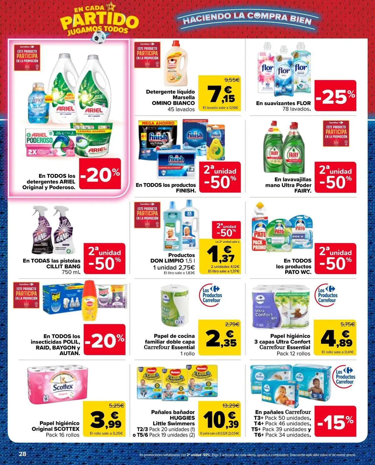 Carrefour Market - 2ª unidad al -50% 10/07/2026 - 13/07/2026 | Página: 28 | Productos: Papel higienico, Detergente líquido, Cocina, Lavavajillas