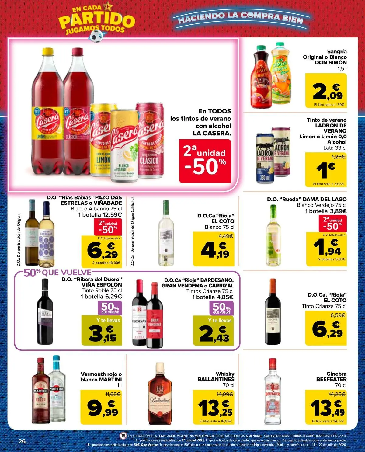 Carrefour Market - 2ª unidad al -50% 25/06/2026 - 13/07/2026 | Página: 26 | Productos: Ginebra, Té, Whisky