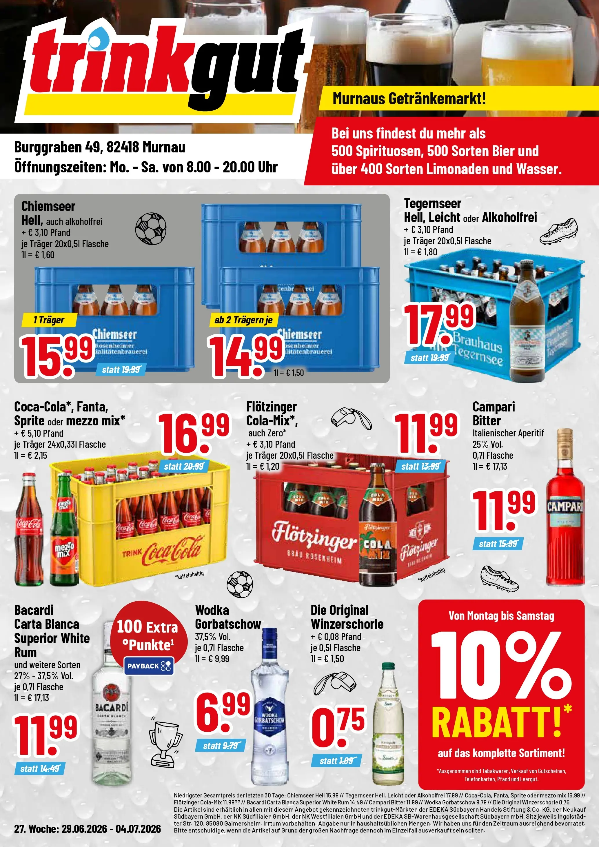 Trinkgut - trinkgut: Wochenangebote (ab 28.06.2026) » Angebote online | Seite: 1 | Produkte: Bacardi, Coca cola, Campari, Oder mezzo mix