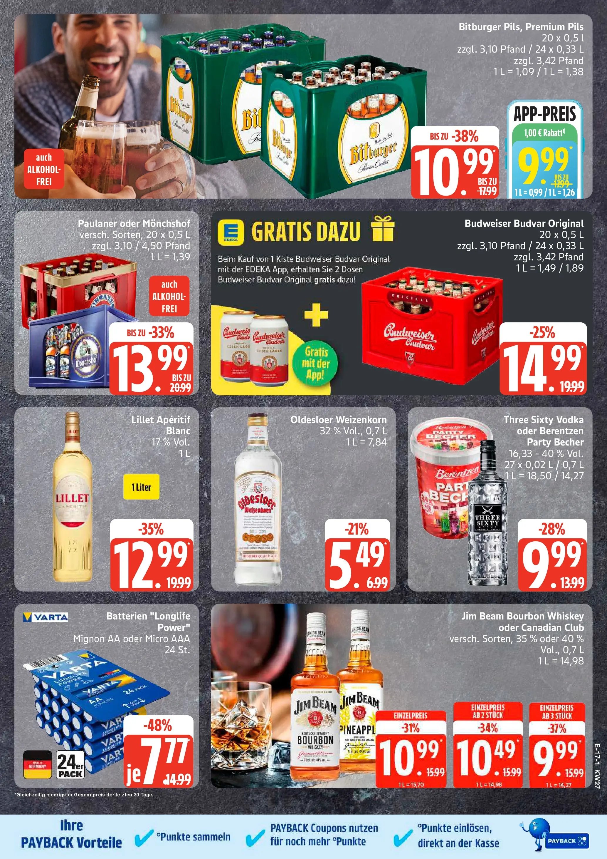 Edeka - EDEKA: Wochenangebote (ab 28.06.2026) » Angebote Online | Seite: 18 | Produkte: Bitburger, Lillet, Whiskey, Paulaner