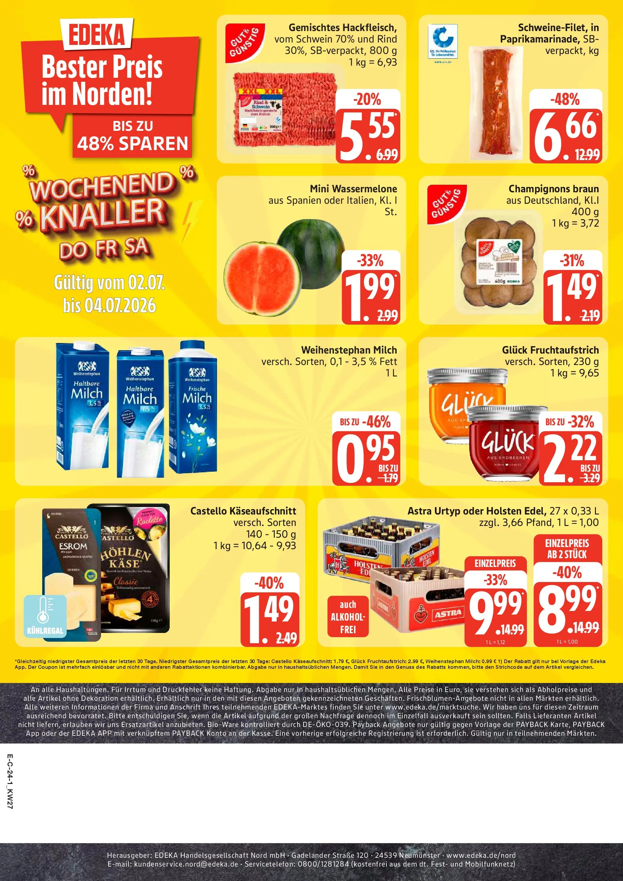 Edeka - EDEKA: Wochenangebote (ab 28.06.2026) » Angebote Online | Seite: 24 | Produkte: Milch, Astra, Champignons, Wassermelone