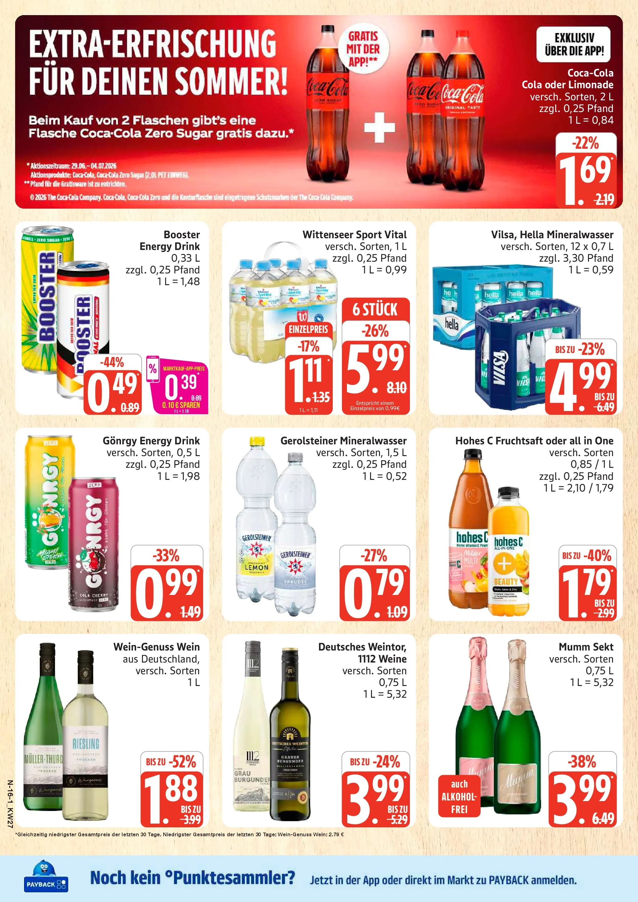 Edeka - EDEKA: Wochenangebote (ab 28.06.2026) » Angebote Online | Seite: 16 | Produkte: Cola, Limonade, Mineralwasser, Wein