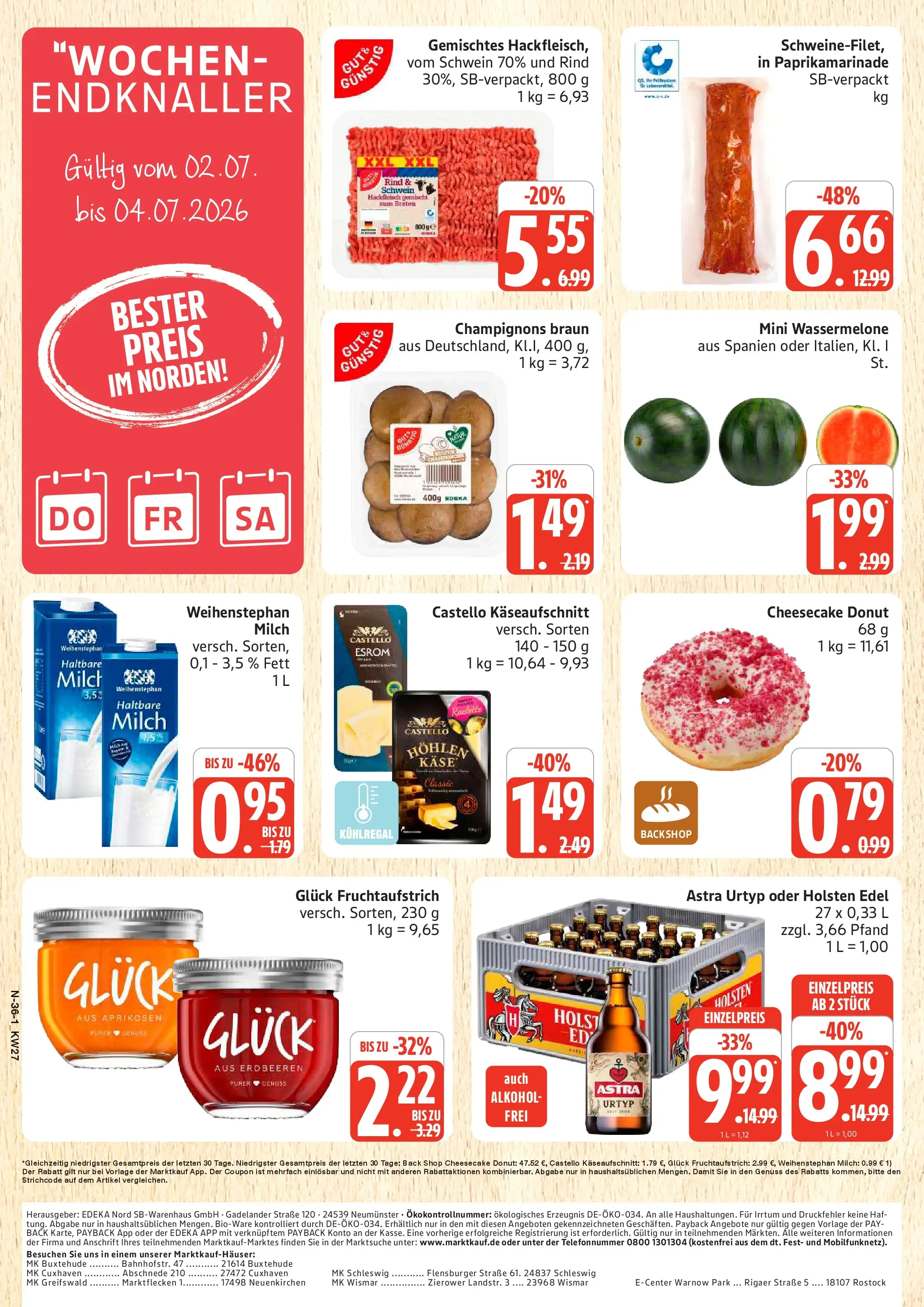 Edeka - EDEKA: Wochenangebote (ab 28.06.2026) » Angebote Online | Seite: 36 | Produkte: Holsten edel, Flensburger, Champignons, Erdbeeren