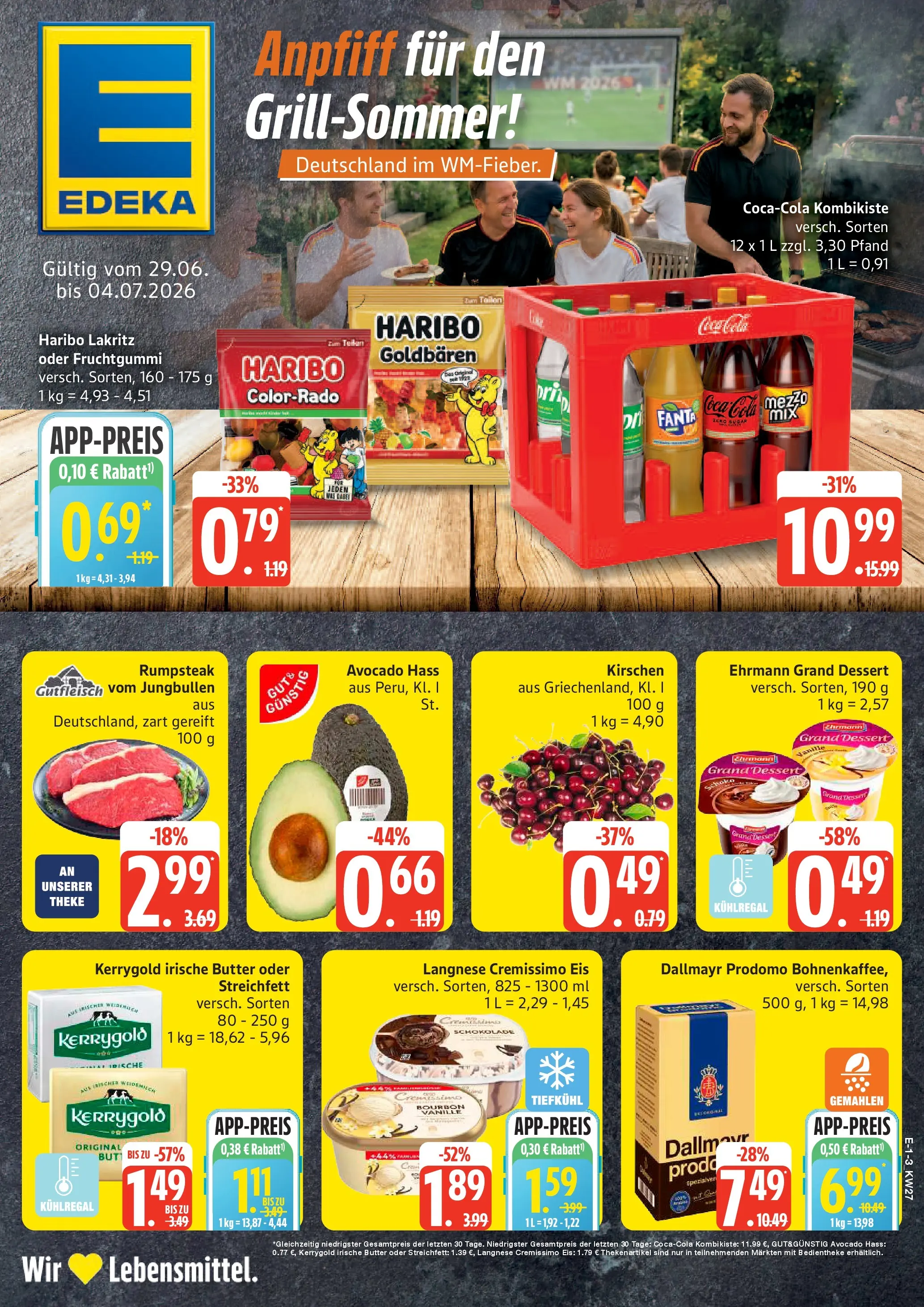 Edeka - EDEKA: Wochenangebote (ab 28.06.2026) » Angebote Online | Seite: 1 | Produkte: Langnese cremissimo, Coca cola, Haribo, Dallmayr prodomo