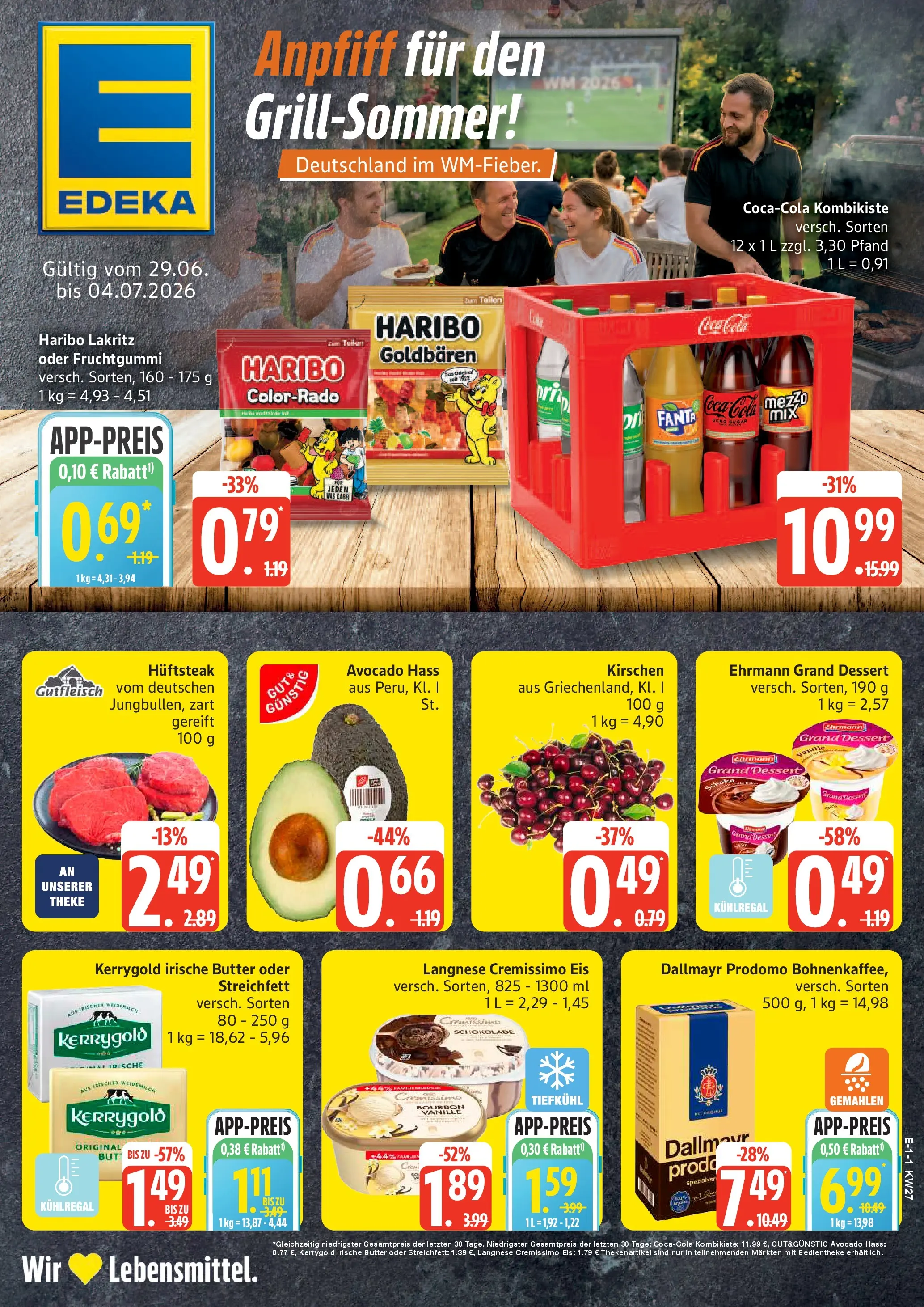 Edeka - EDEKA: Wochenangebote (ab 28.06.2026) » Angebote Online | Seite: 1 | Produkte: Langnese cremissimo, Ehrmann grand dessert, Bourbon, Eis
