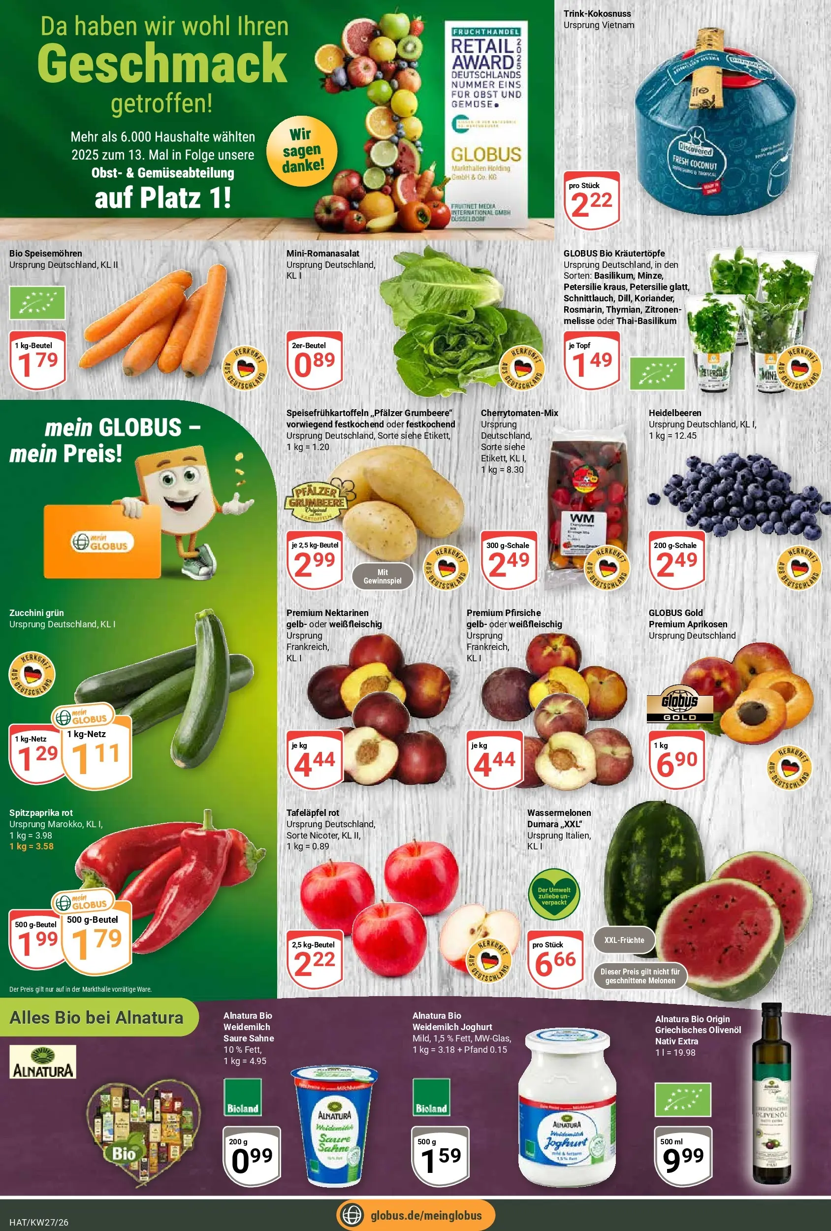Globus Prospekt Hattersheim (ab 29.06.2026) » Angebote online | Seite: 6 | Produkte: Nektarinen, Joghurt, Olivenol, Zucchini