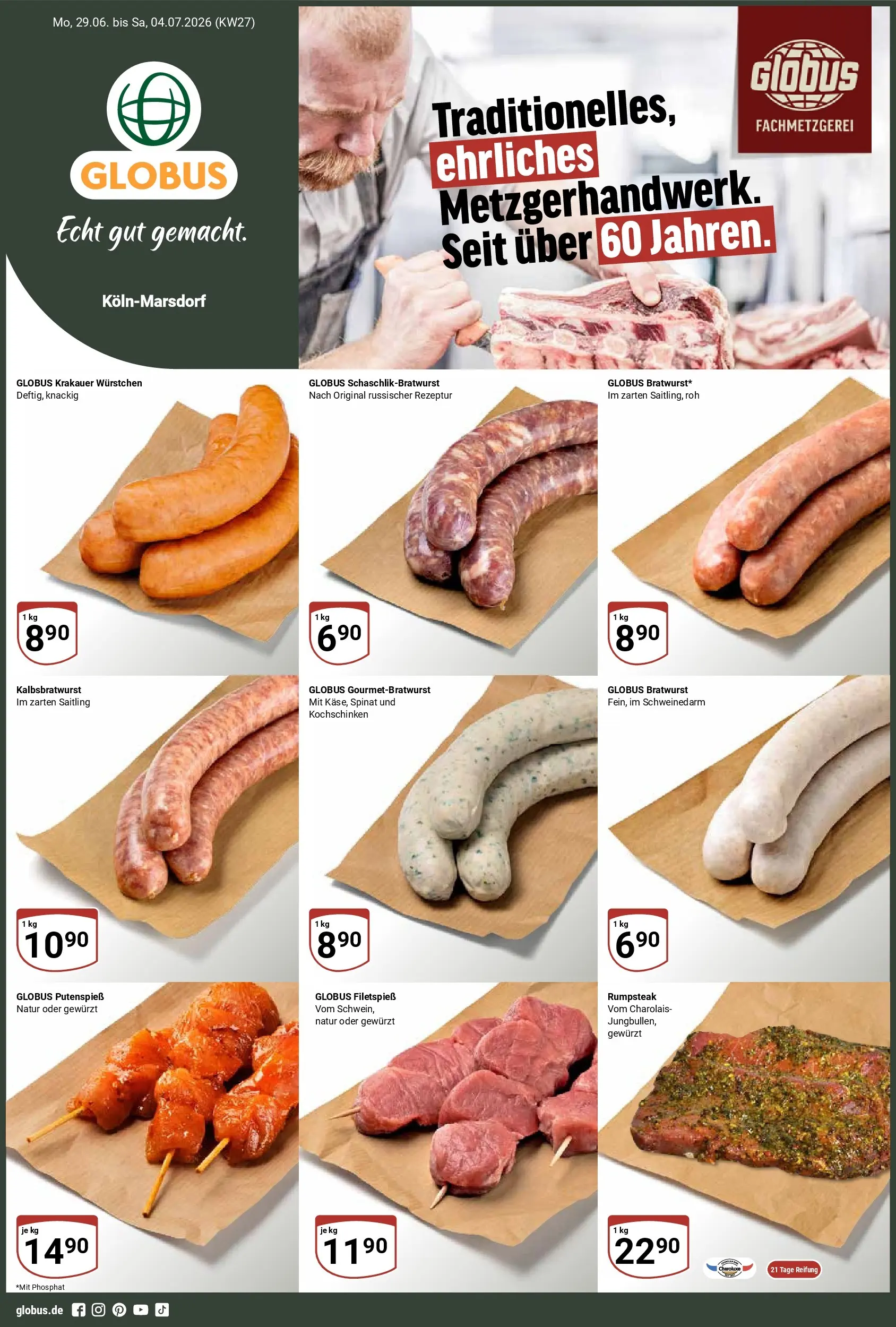 Globus Prospekt Köln (ab 29.06.2026) » Angebote online | Seite: 1 | Produkte: Rumpsteak, Bratwurst