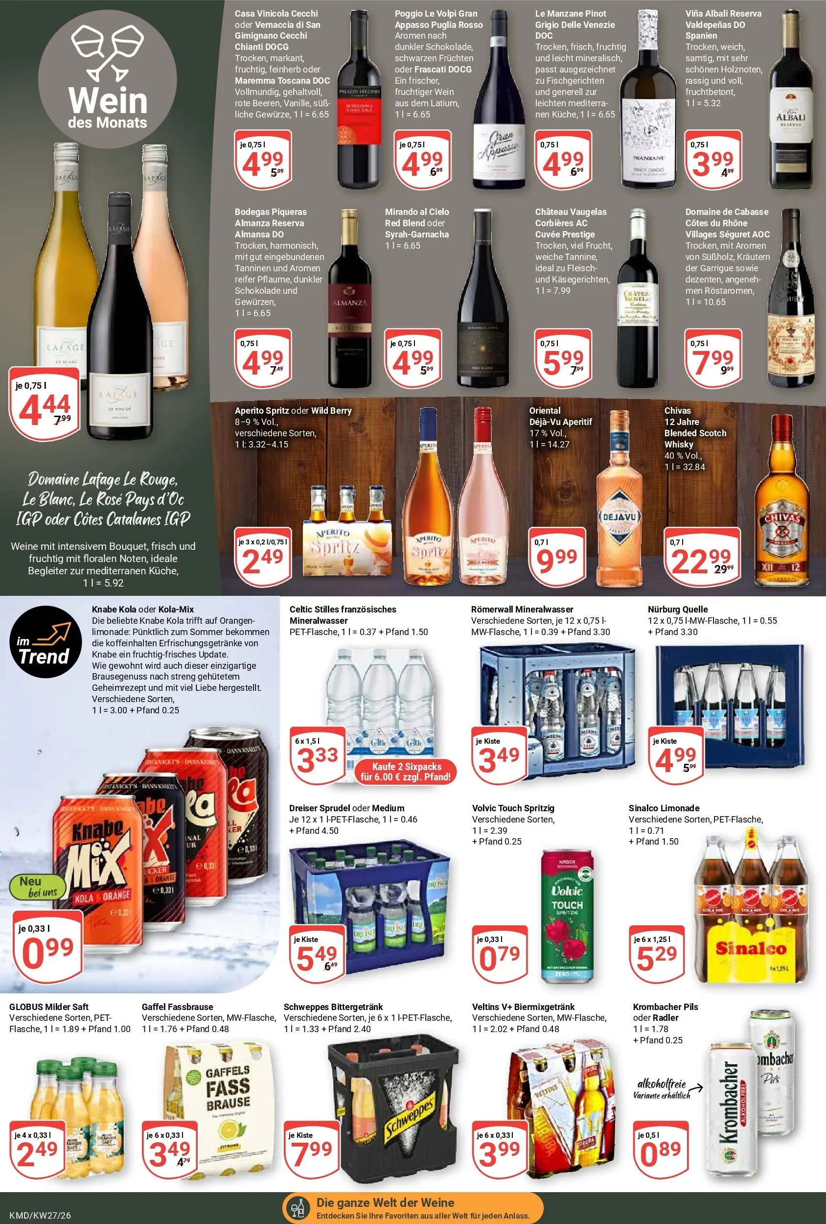 Globus Prospekt Köln (ab 29.06.2026) » Angebote online | Seite: 19 | Produkte: Whisky, Schweppes, Mineralwasser, Wein