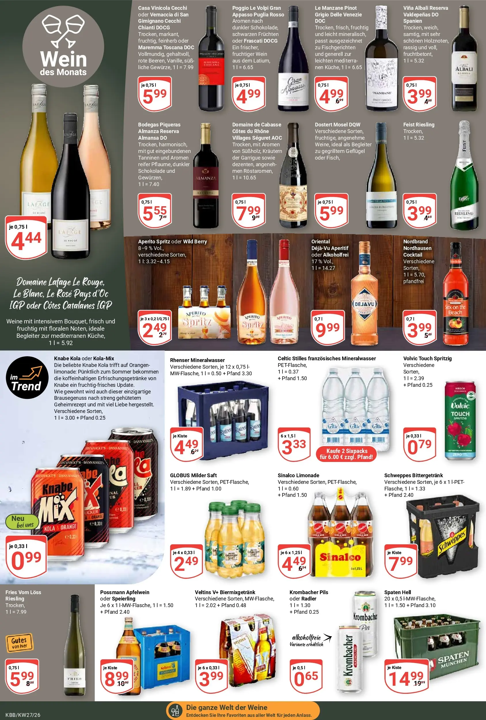 Globus Prospekt Koblenz-Bubenheim (ab 29.06.2026) » Angebote online | Seite: 15 | Produkte: Sinalco, Mineralwasser, Krombacher, Veltins