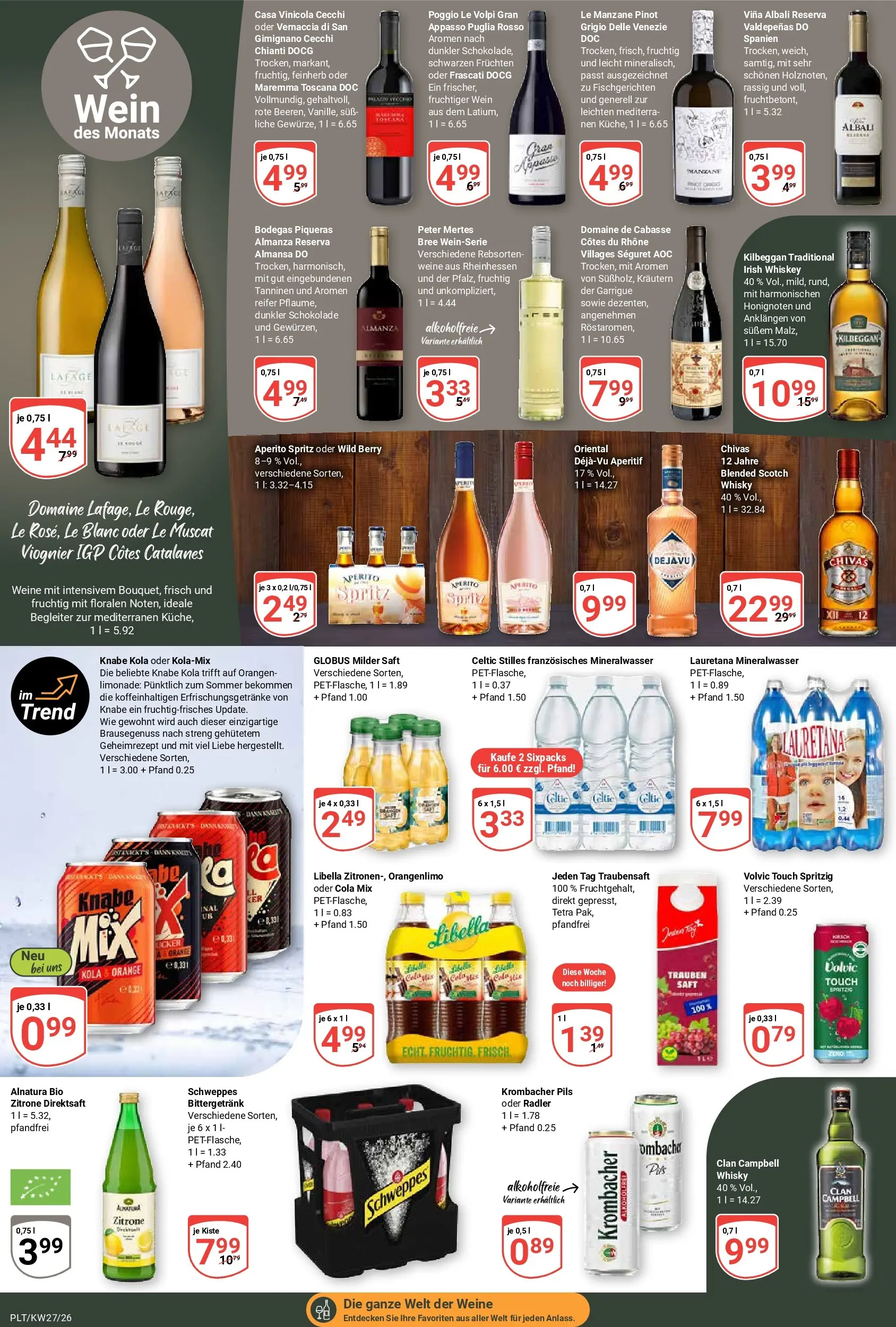 Globus Prospekt Plattling (ab 29.06.2026) » Angebote online | Seite: 14 | Produkte: Whisky, Trauben, Schokolade, Schweppes