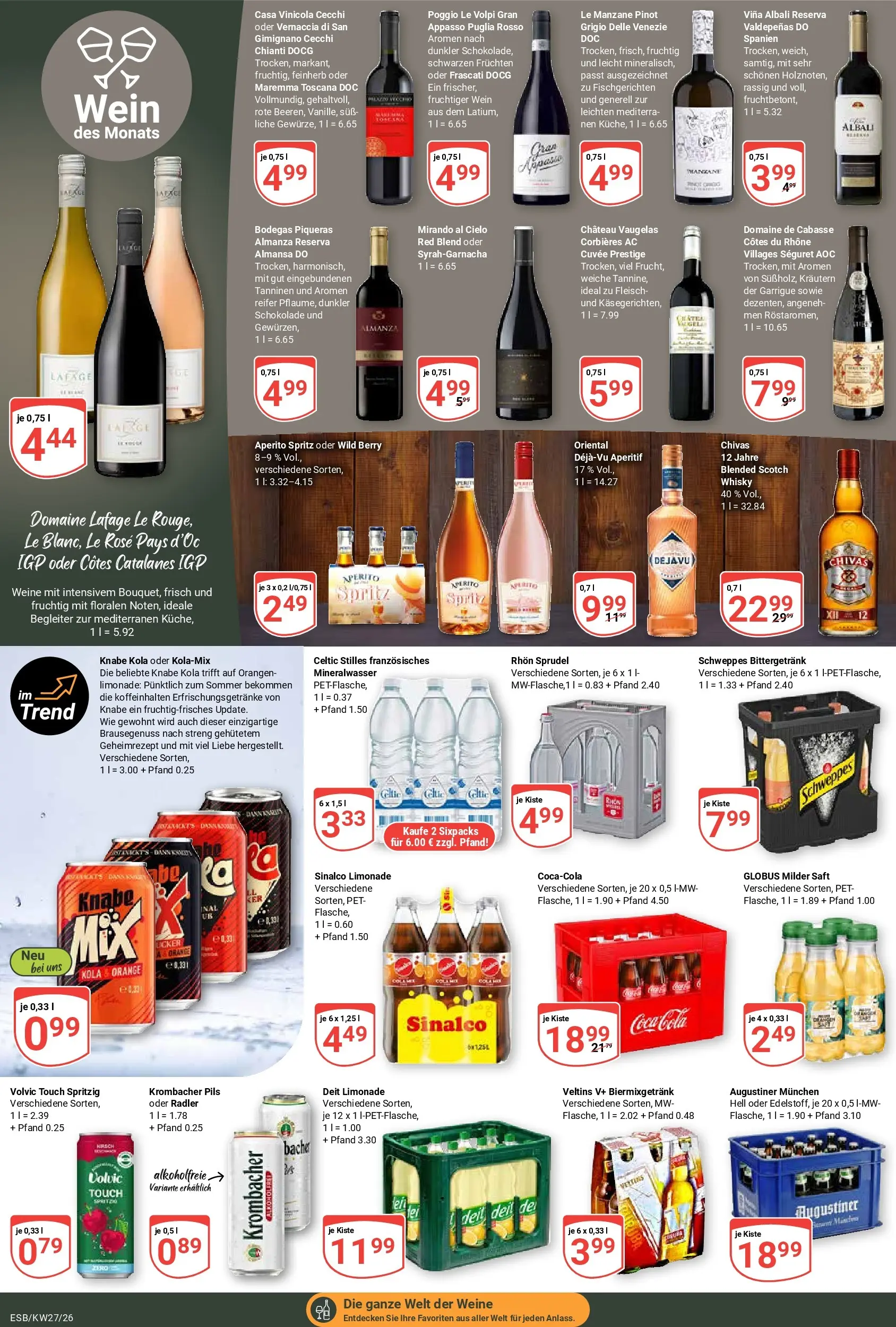 Globus Prospekt Eschborn (ab 29.06.2026) » Angebote online | Seite: 15 | Produkte: Coca cola, Orangen, Schweppes, Mineralwasser