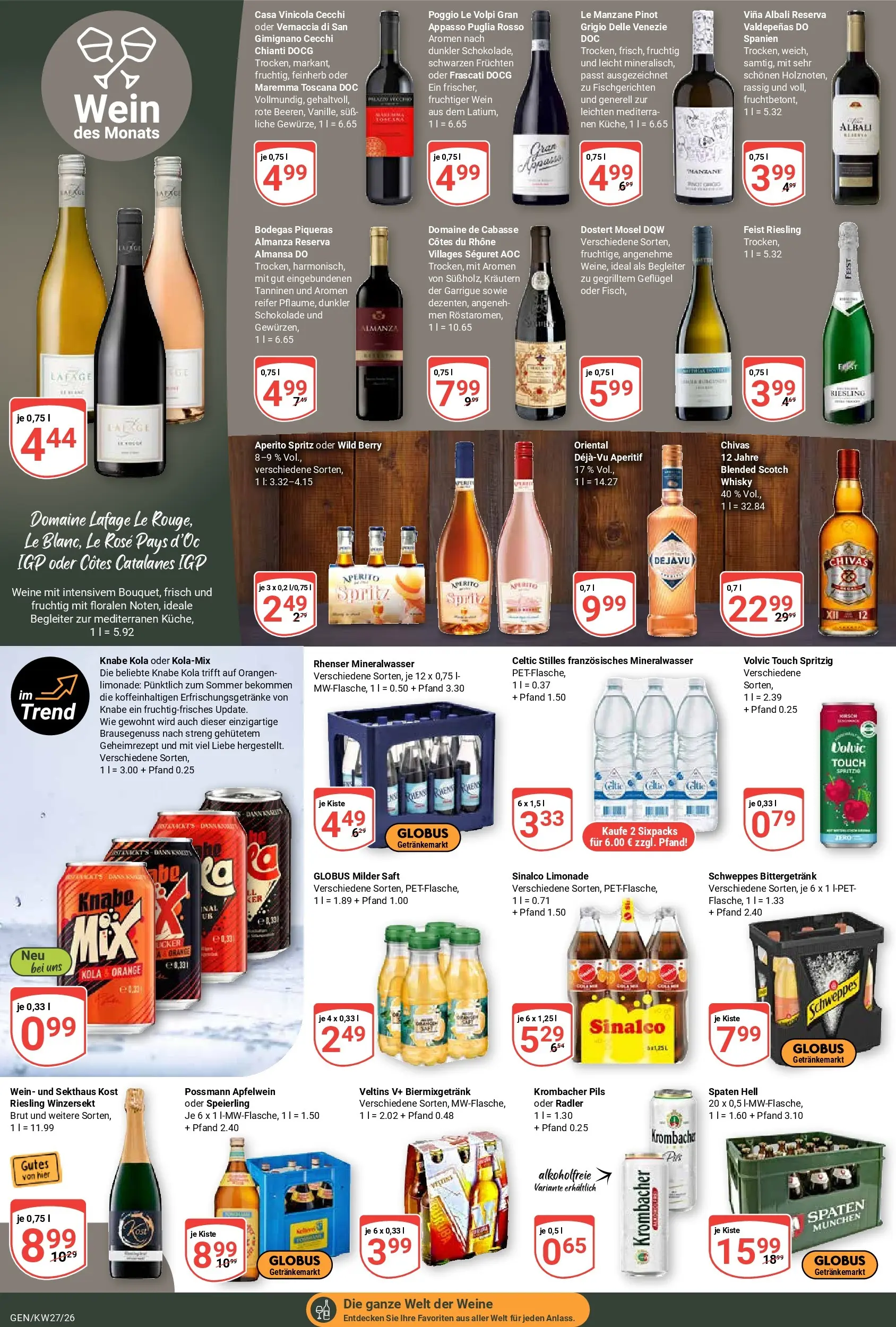 Globus Prospekt Gensingen (ab 29.06.2026) » Angebote online | Seite: 18 | Produkte: Mineralwasser, Radler, Saft, Volvic