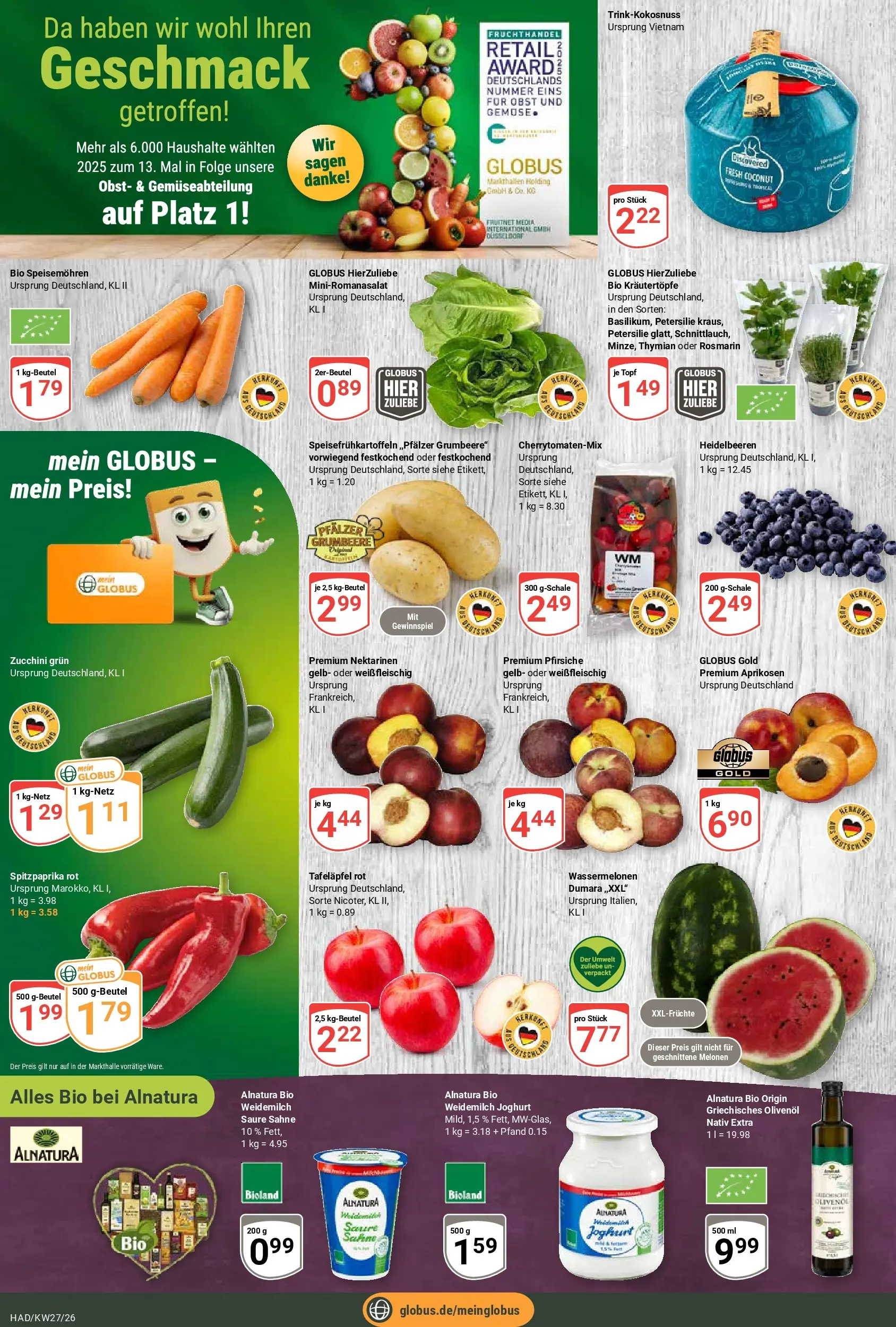 Globus Prospekt Halle (saale) (ab 29.06.2026) » Angebote online | Seite: 11 | Produkte: Nektarinen, Joghurt, Olivenol, Zucchini